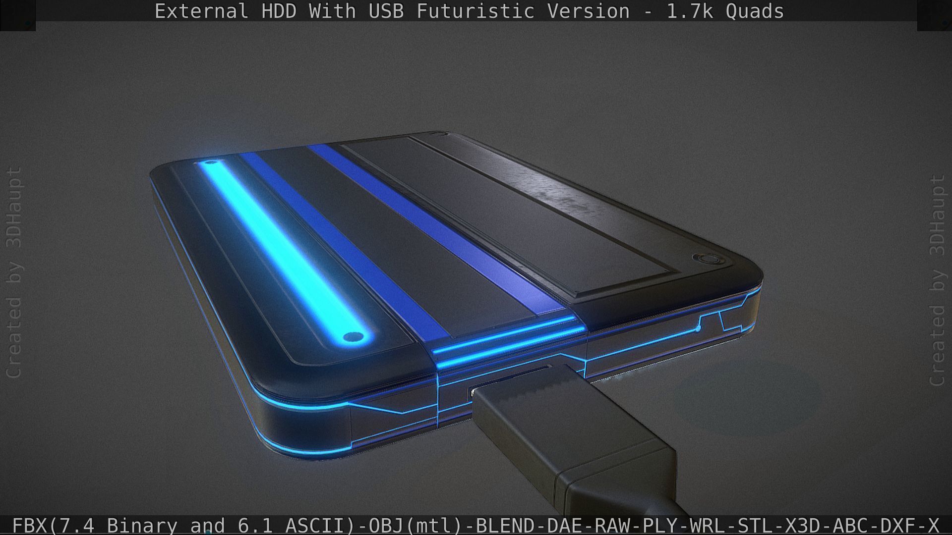External HDD With USB Cable Rigged Futuristic Version Low-poly 3D model_70