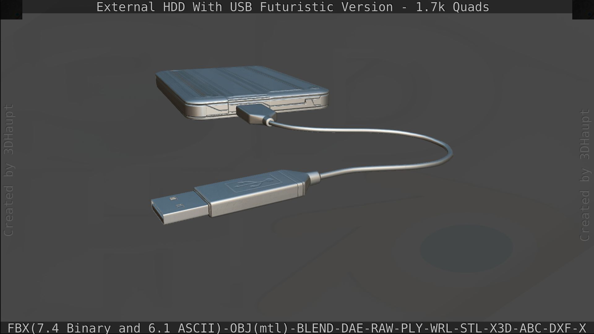 External HDD With USB Cable Rigged Futuristic Version Low-poly 3D model_182