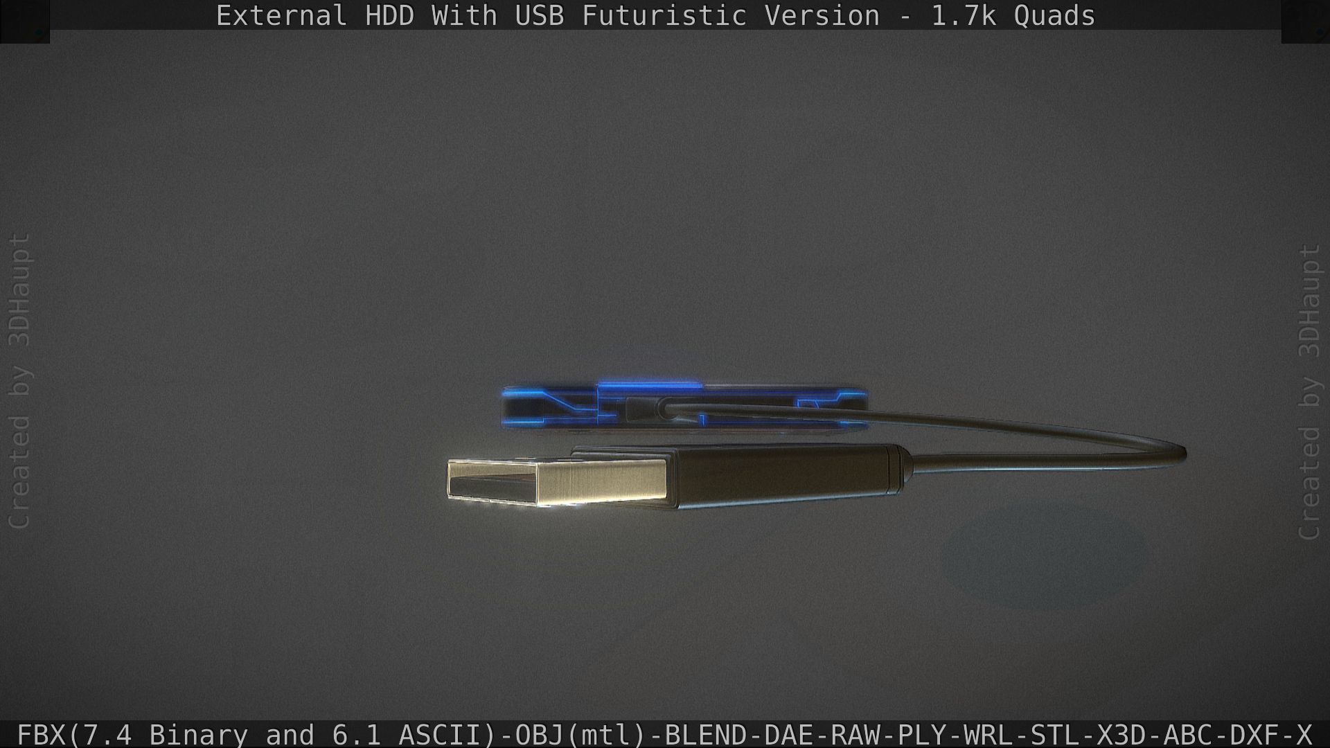 External HDD With USB Cable Rigged Futuristic Version Low-poly 3D model_94
