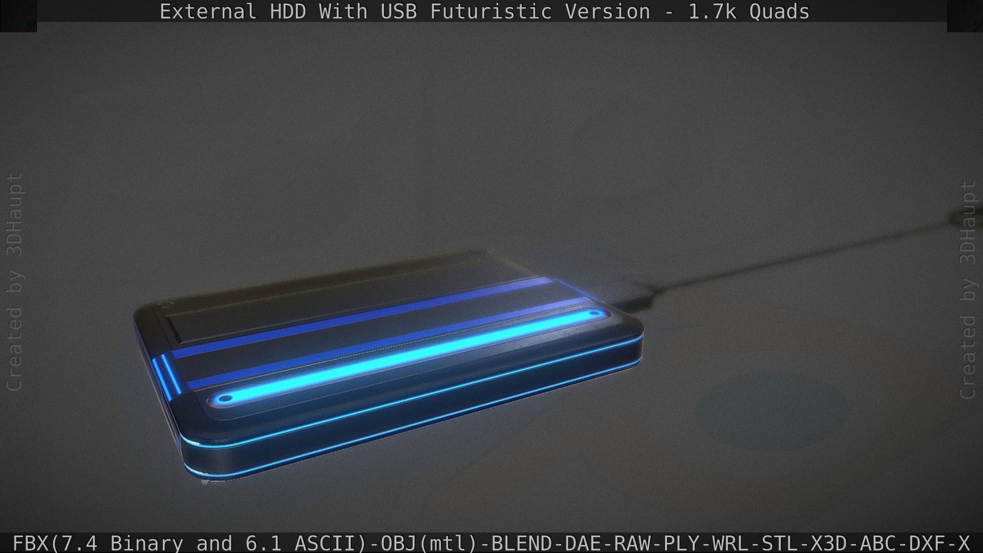 External HDD With USB Cable Rigged Futuristic Version Low-poly 3D model_64