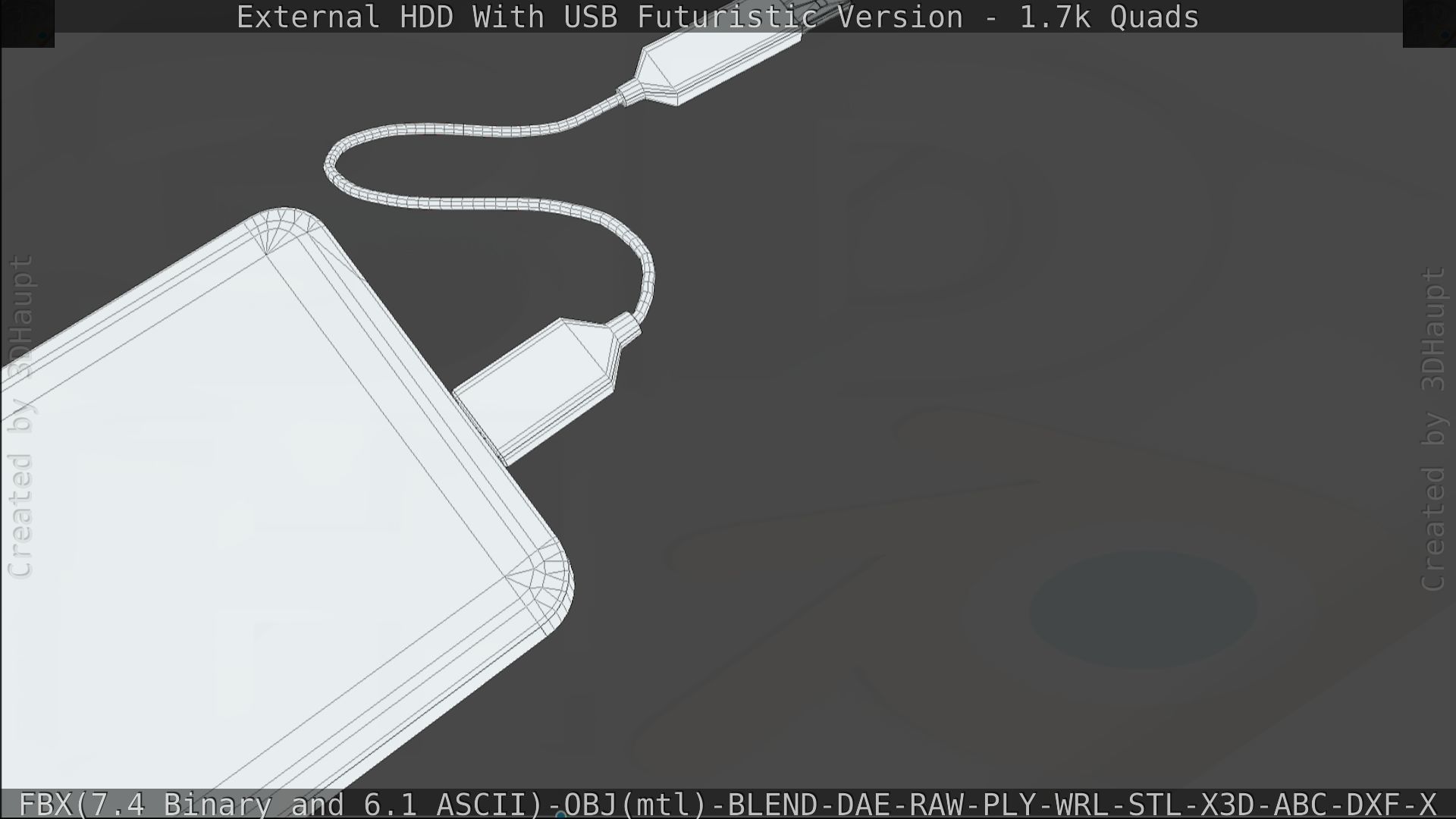 External HDD With USB Cable Rigged Futuristic Version Low-poly 3D model_168