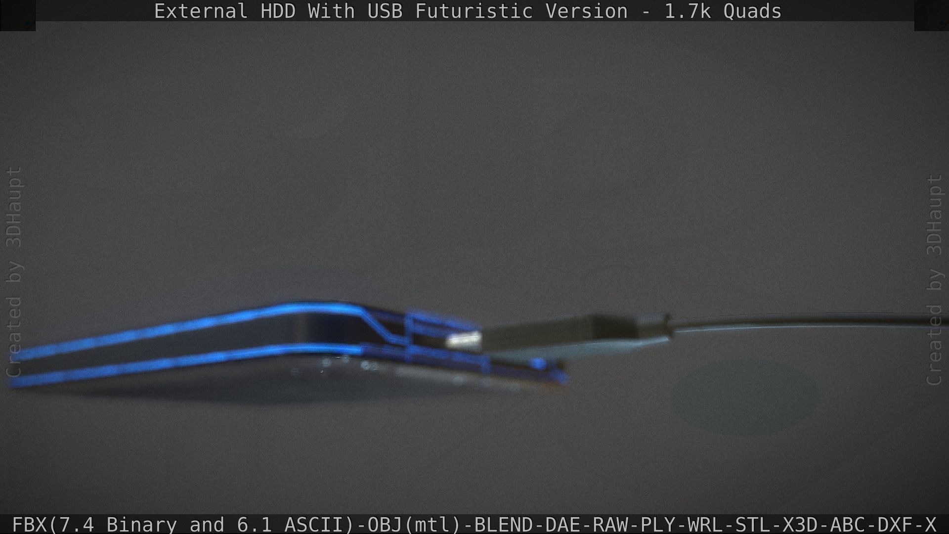 External HDD With USB Cable Rigged Futuristic Version Low-poly 3D model_111