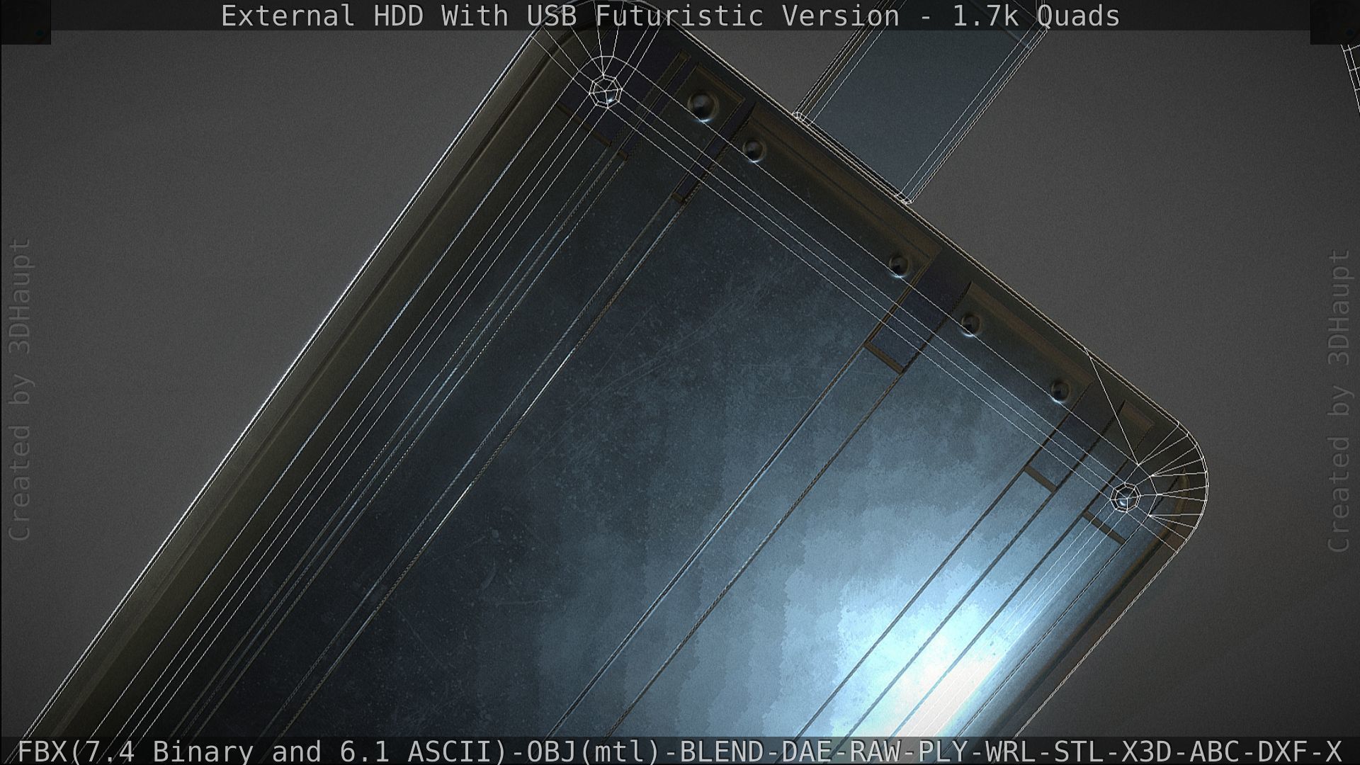 External HDD With USB Cable Rigged Futuristic Version Low-poly 3D model_142