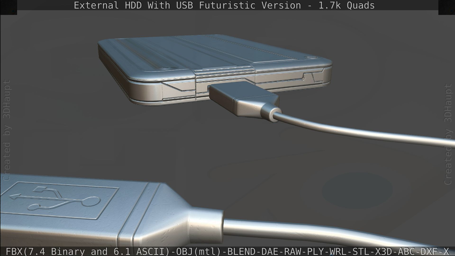 External HDD With USB Cable Rigged Futuristic Version Low-poly 3D model_183