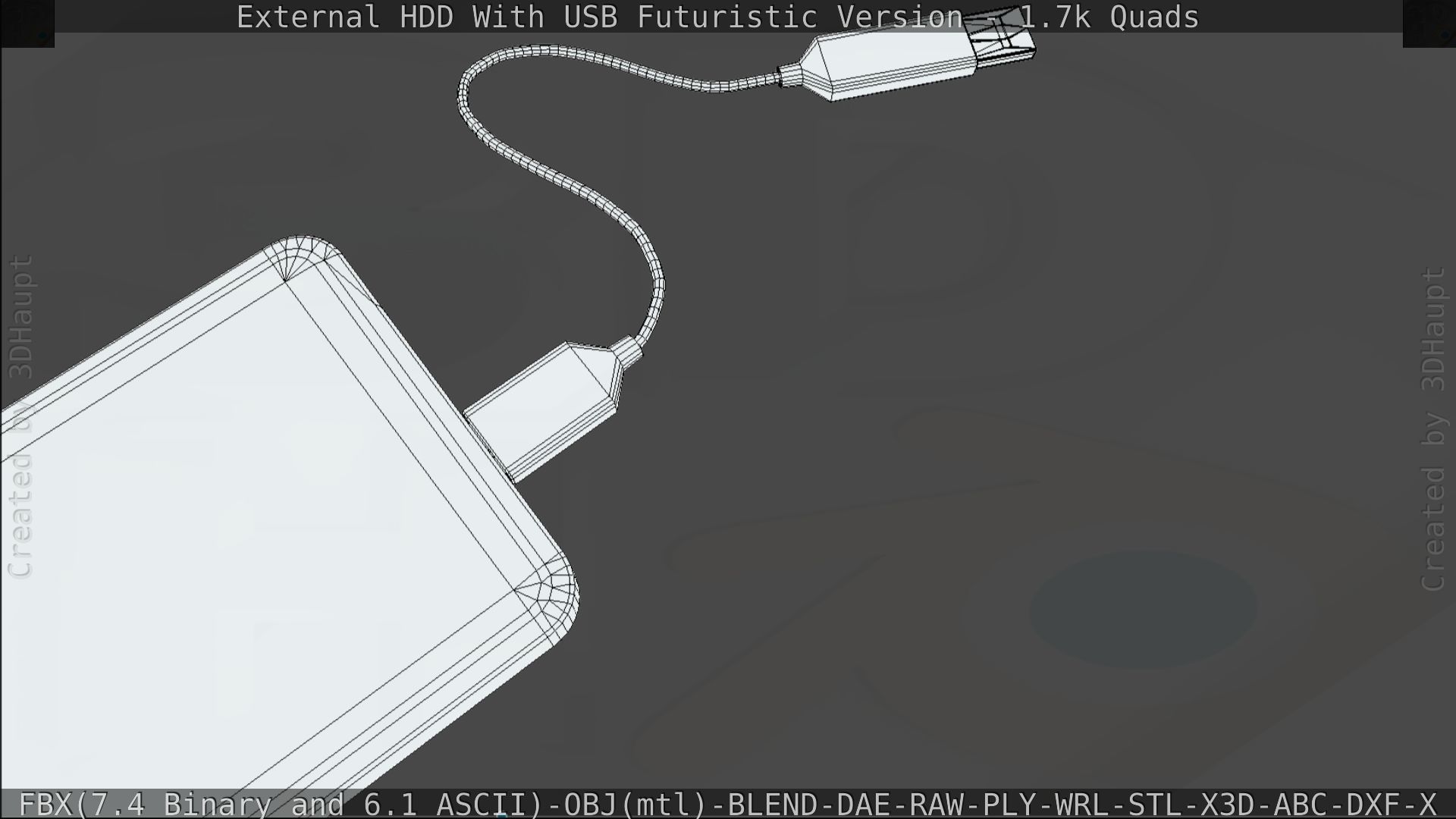 External HDD With USB Cable Rigged Futuristic Version Low-poly 3D model_166