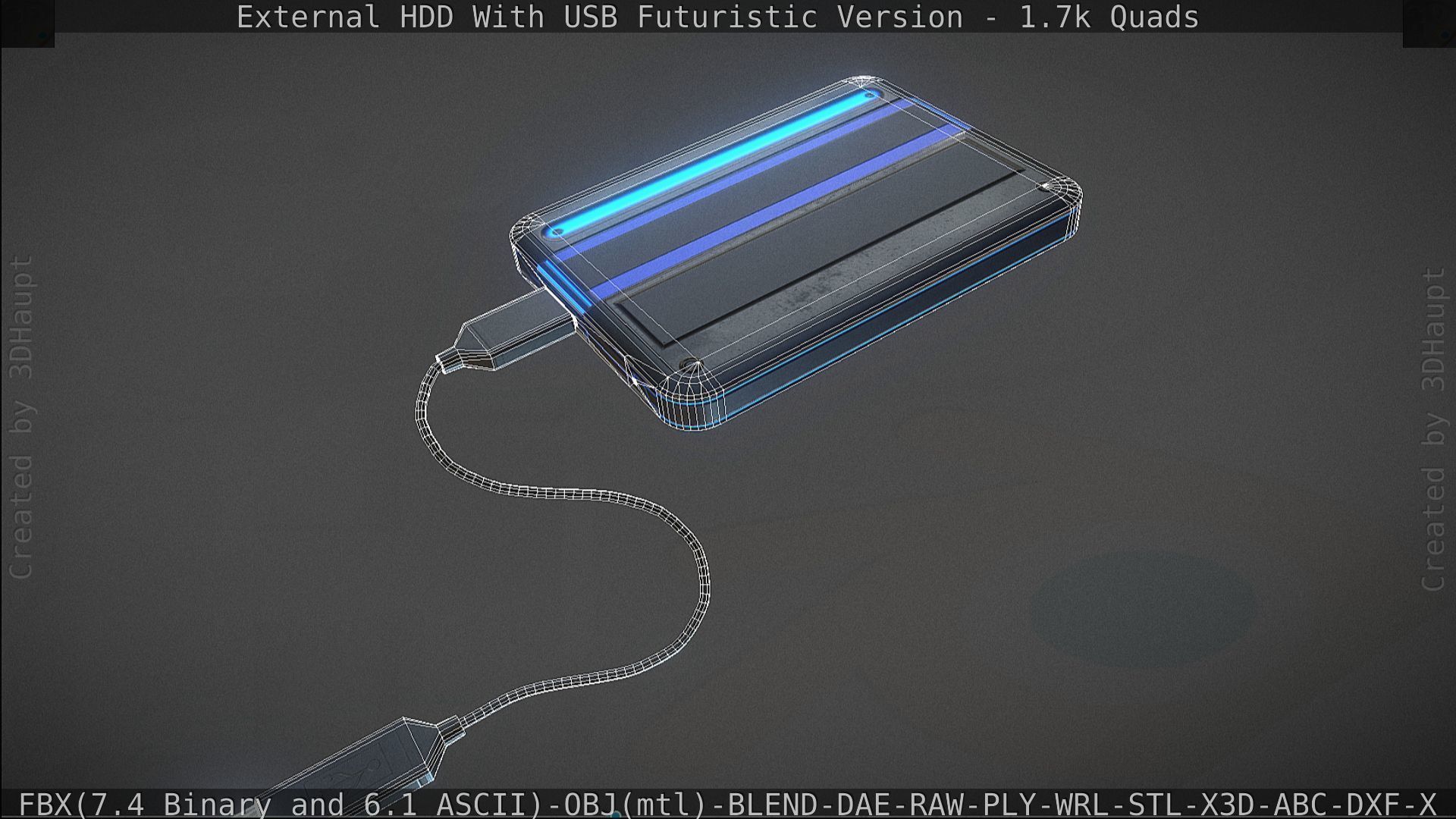 External HDD With USB Cable Rigged Futuristic Version Low-poly 3D model_147