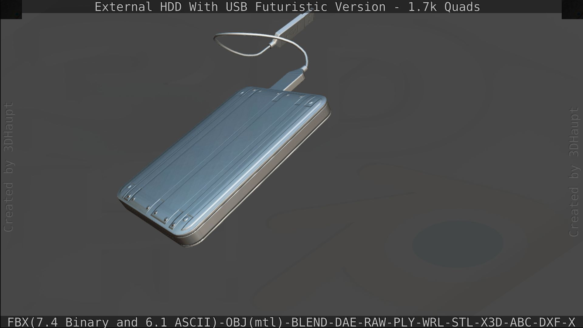 External HDD With USB Cable Rigged Futuristic Version Low-poly 3D model_174
