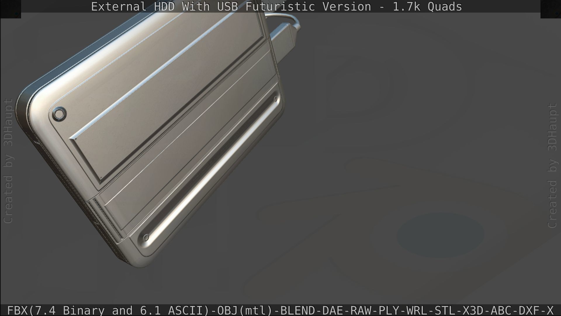 External HDD With USB Cable Rigged Futuristic Version Low-poly 3D model_176