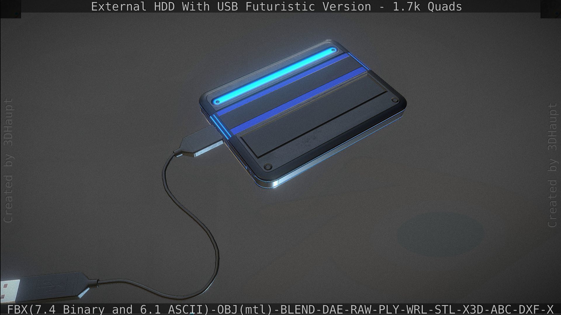 External HDD With USB Cable Rigged Futuristic Version Low-poly 3D model_134
