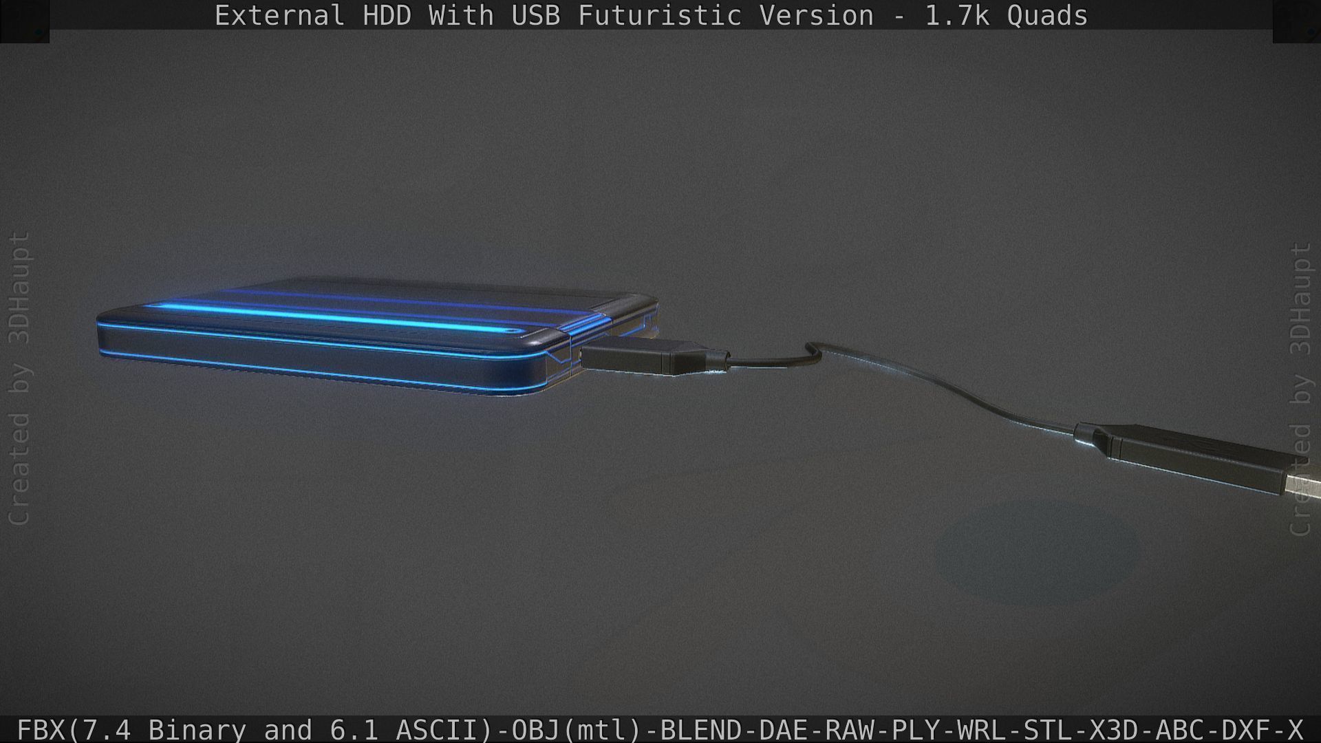 External HDD With USB Cable Rigged Futuristic Version Low-poly 3D model_92