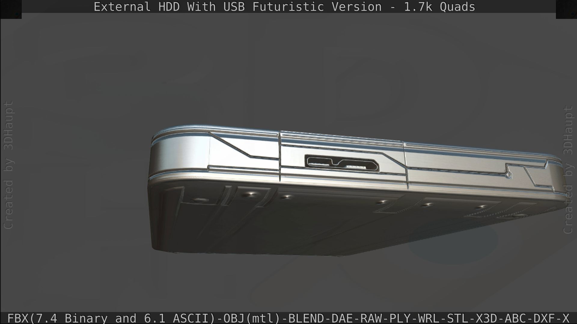 External HDD With USB Cable Rigged Futuristic Version Low-poly 3D model_193