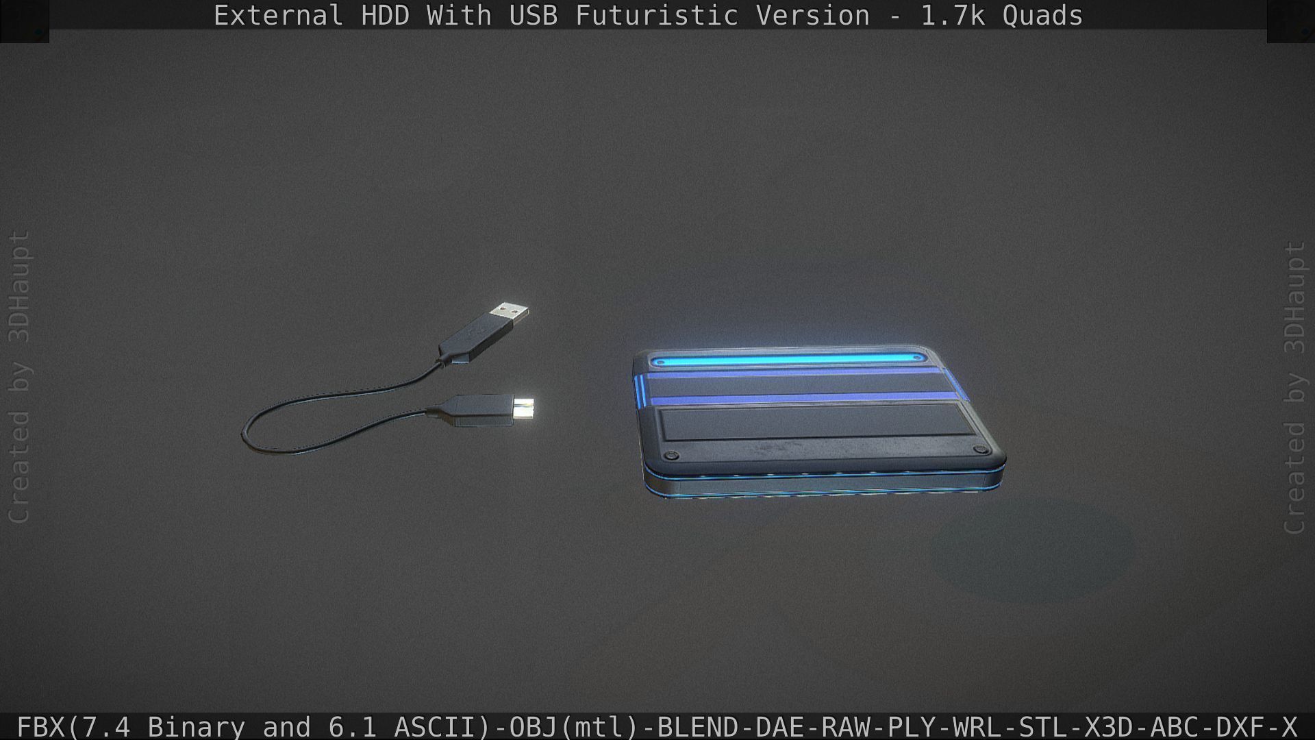 External HDD With USB Cable Rigged Futuristic Version Low-poly 3D model_48
