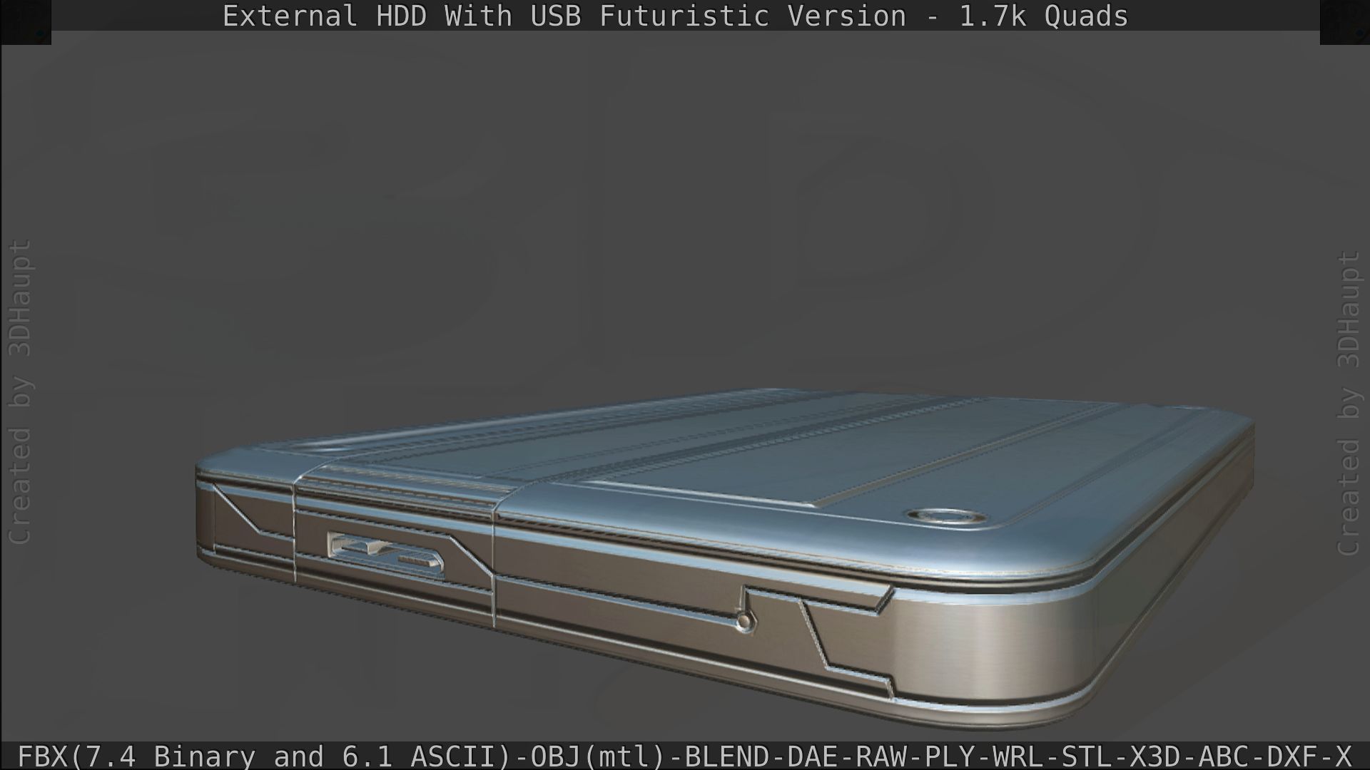 External HDD With USB Cable Rigged Futuristic Version Low-poly 3D model_195