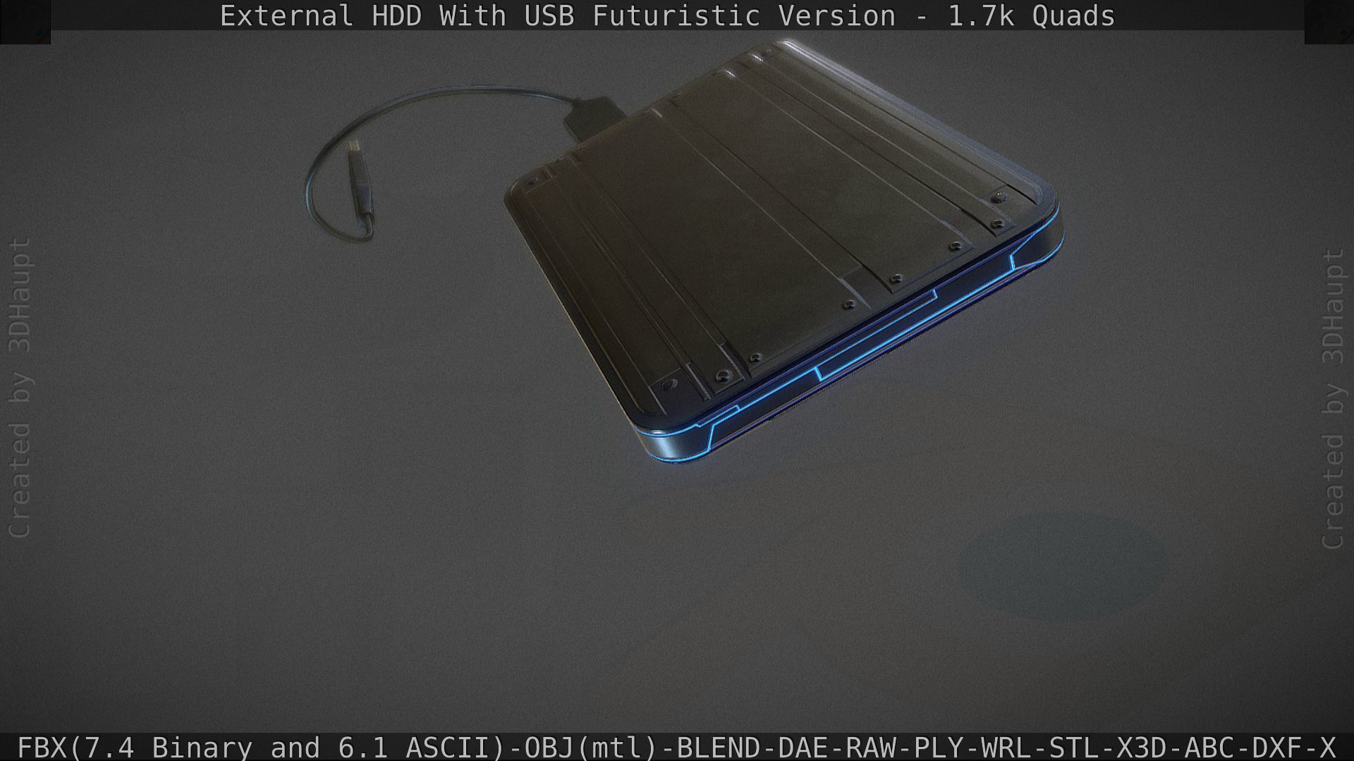External HDD With USB Cable Rigged Futuristic Version Low-poly 3D model_82
