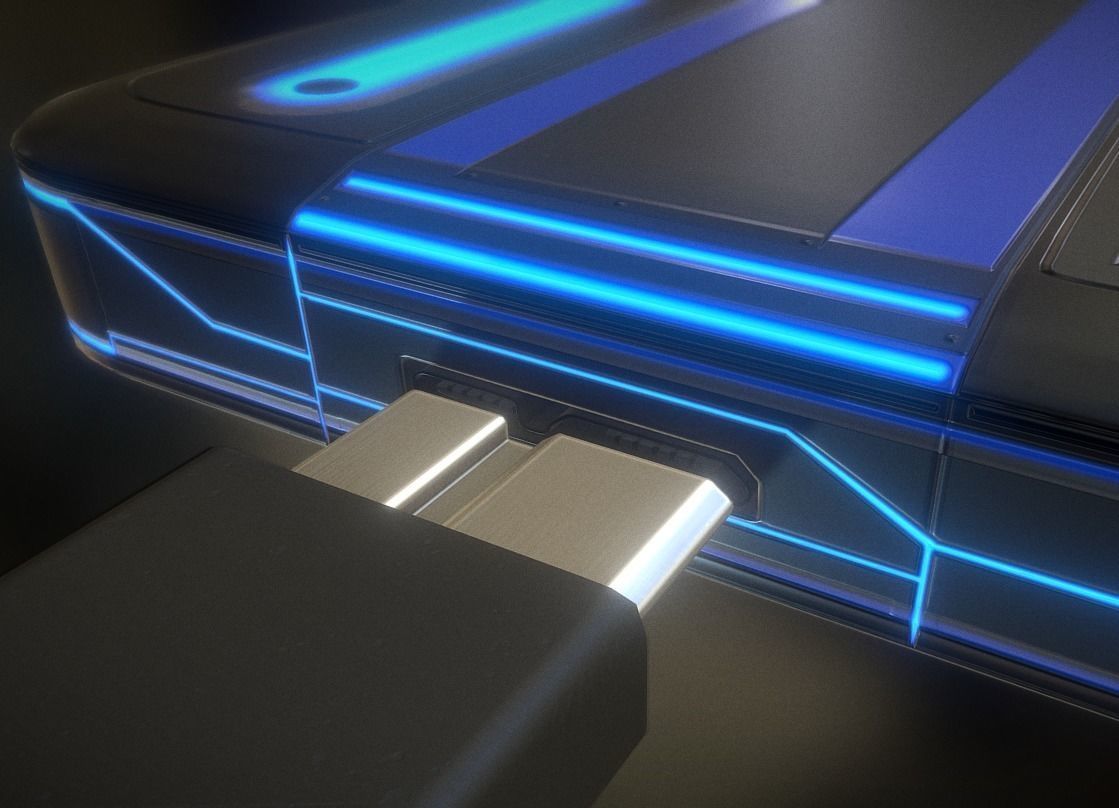 External HDD With USB Cable Rigged Futuristic Version Low-poly 3D model_4