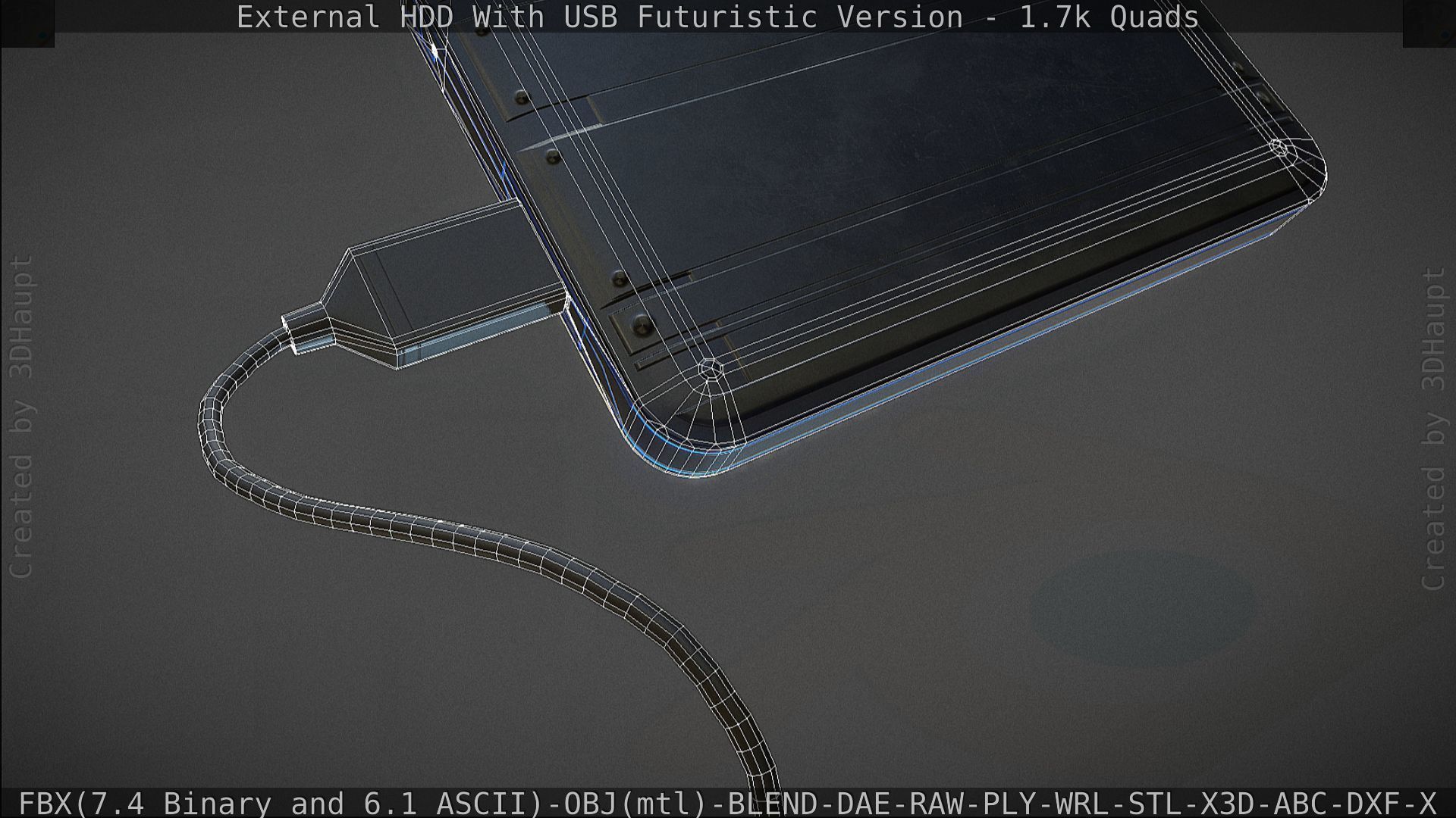 External HDD With USB Cable Rigged Futuristic Version Low-poly 3D model_140