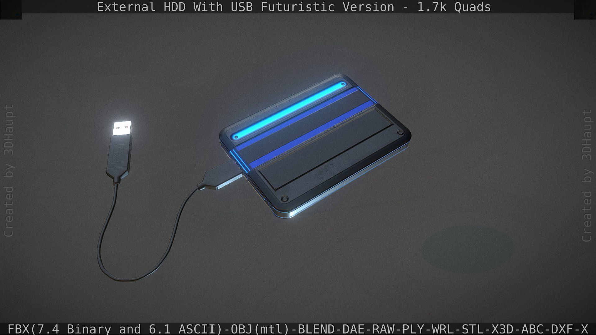 External HDD With USB Cable Rigged Futuristic Version Low-poly 3D model_129