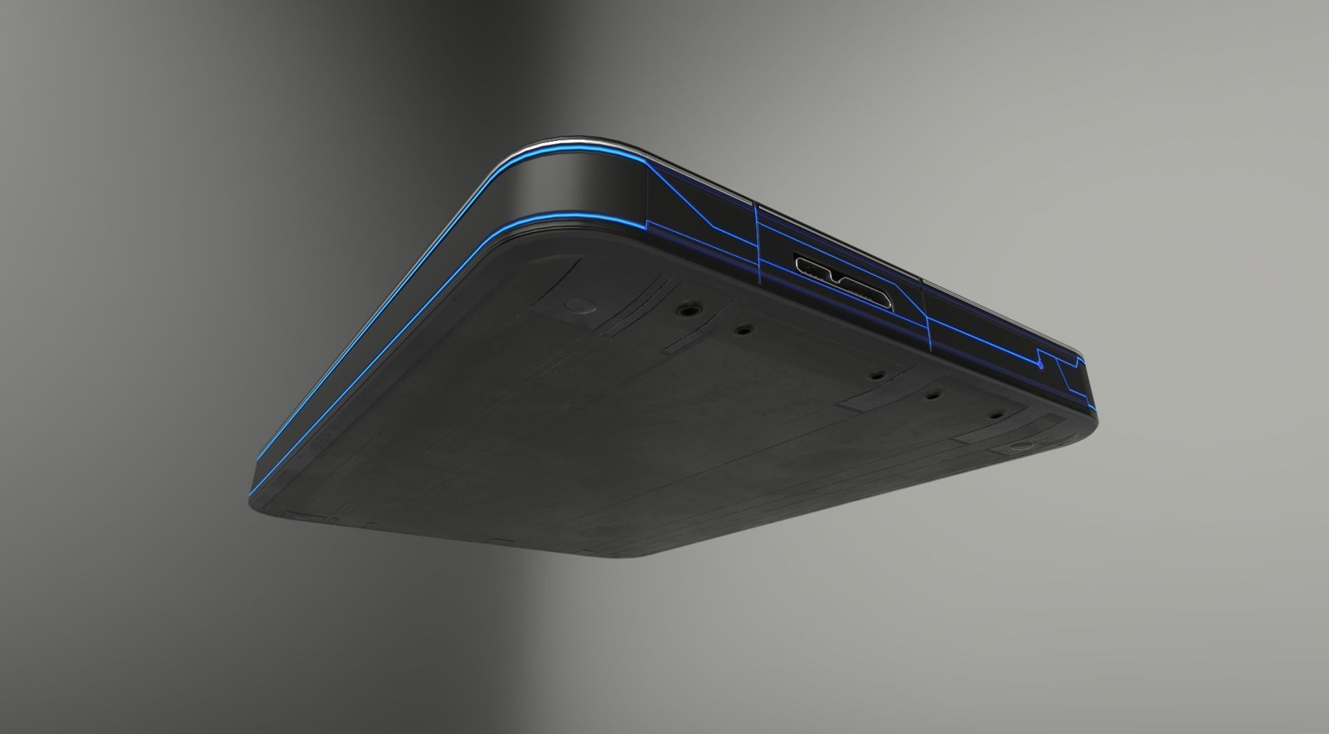 External HDD With USB Cable Rigged Futuristic Version Low-poly 3D model_22