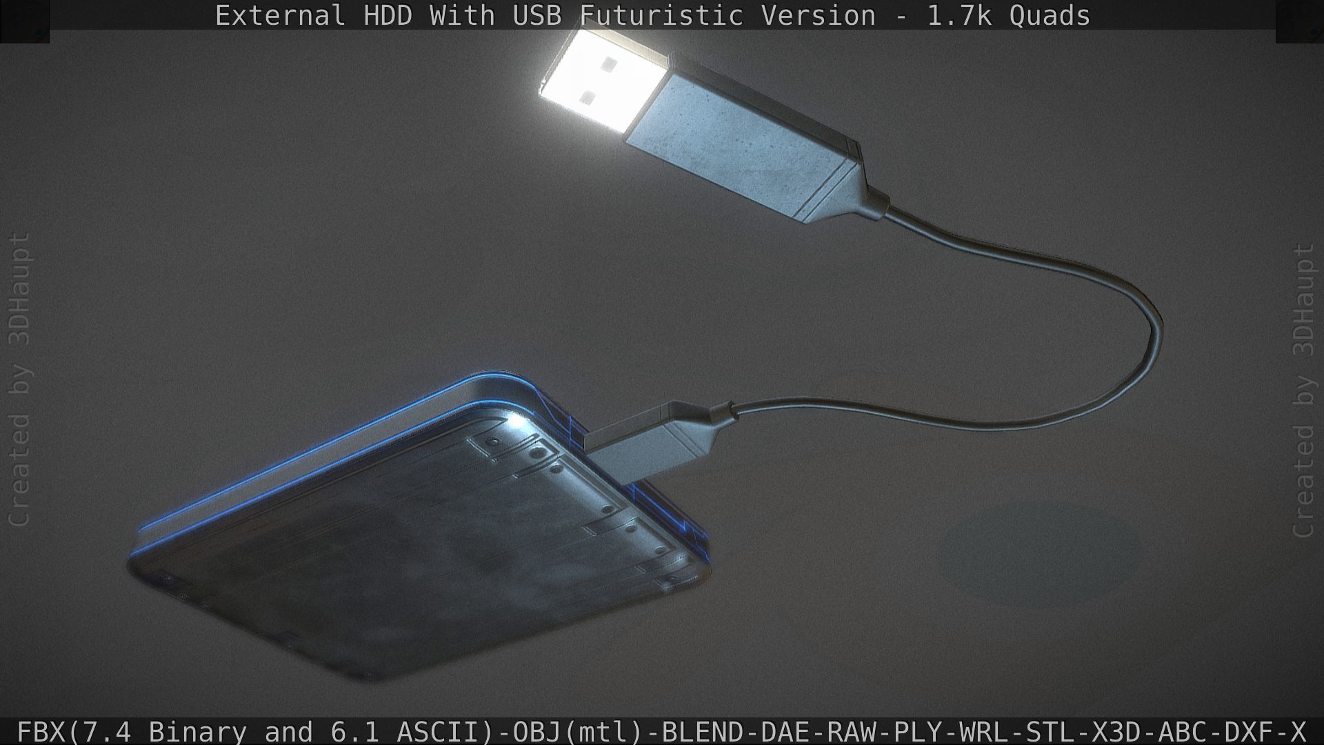 External HDD With USB Cable Rigged Futuristic Version Low-poly 3D model_96
