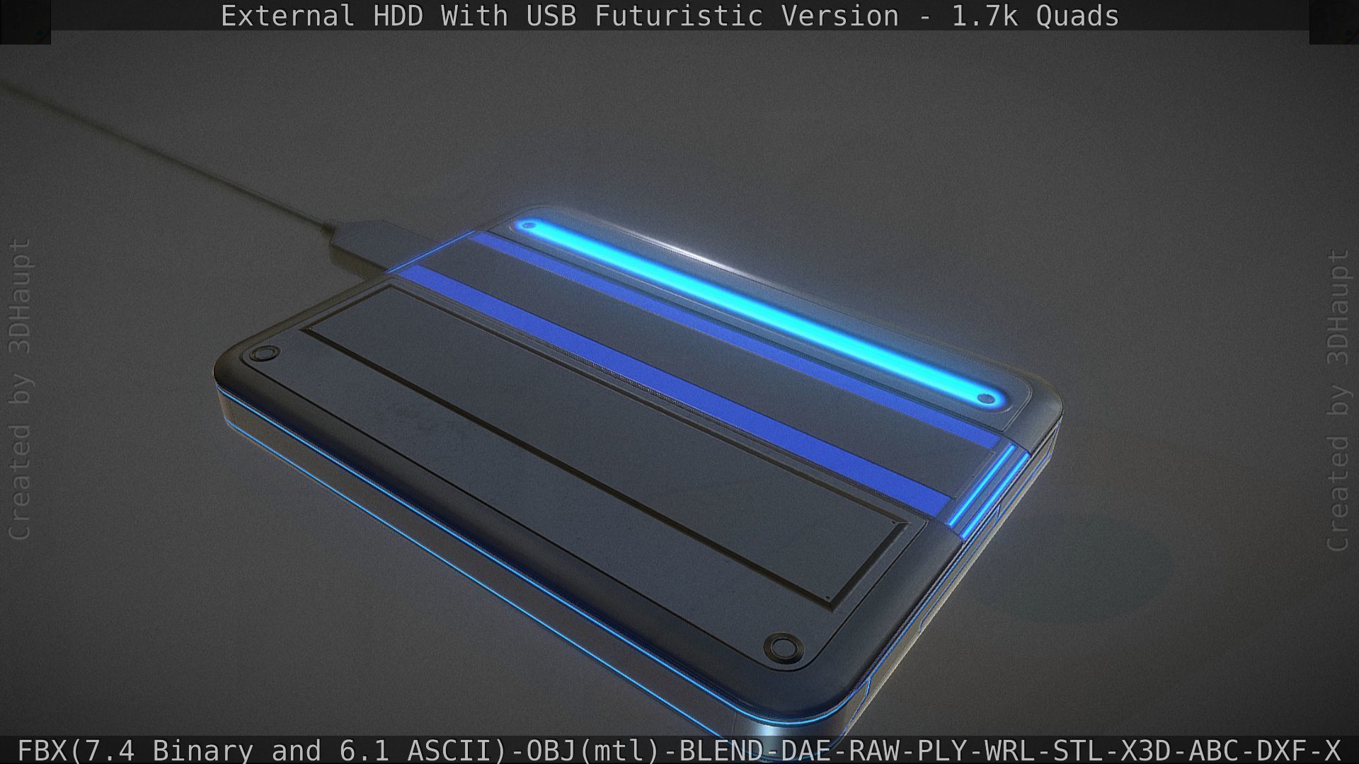 External HDD With USB Cable Rigged Futuristic Version Low-poly 3D model_103