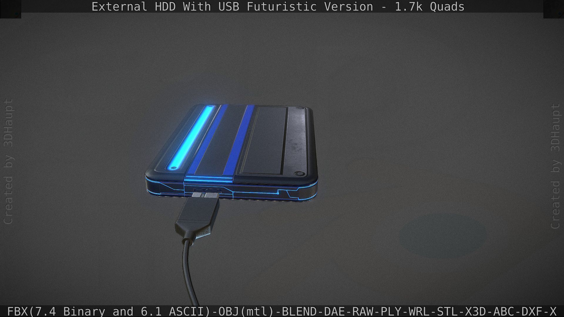 External HDD With USB Cable Rigged Futuristic Version Low-poly 3D model_55