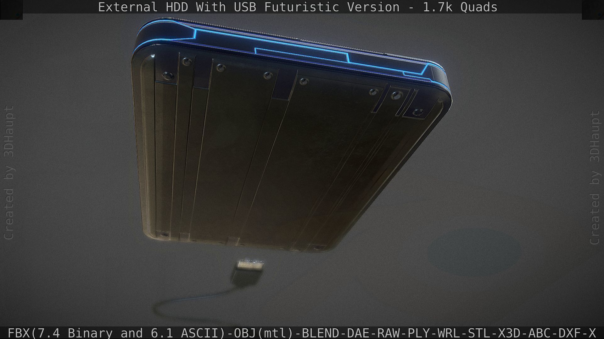 External HDD With USB Cable Rigged Futuristic Version Low-poly 3D model_53