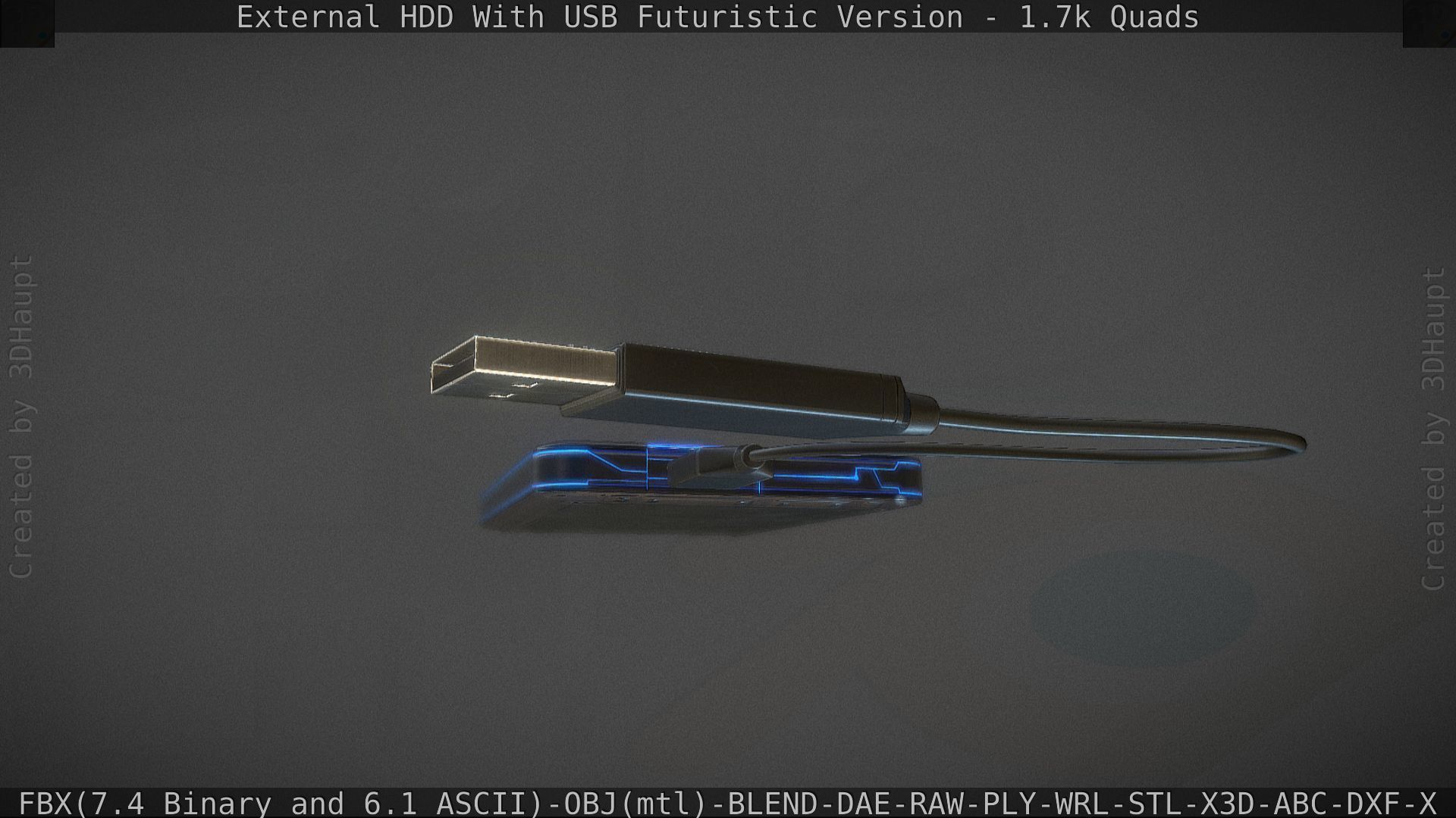 External HDD With USB Cable Rigged Futuristic Version Low-poly 3D model_90