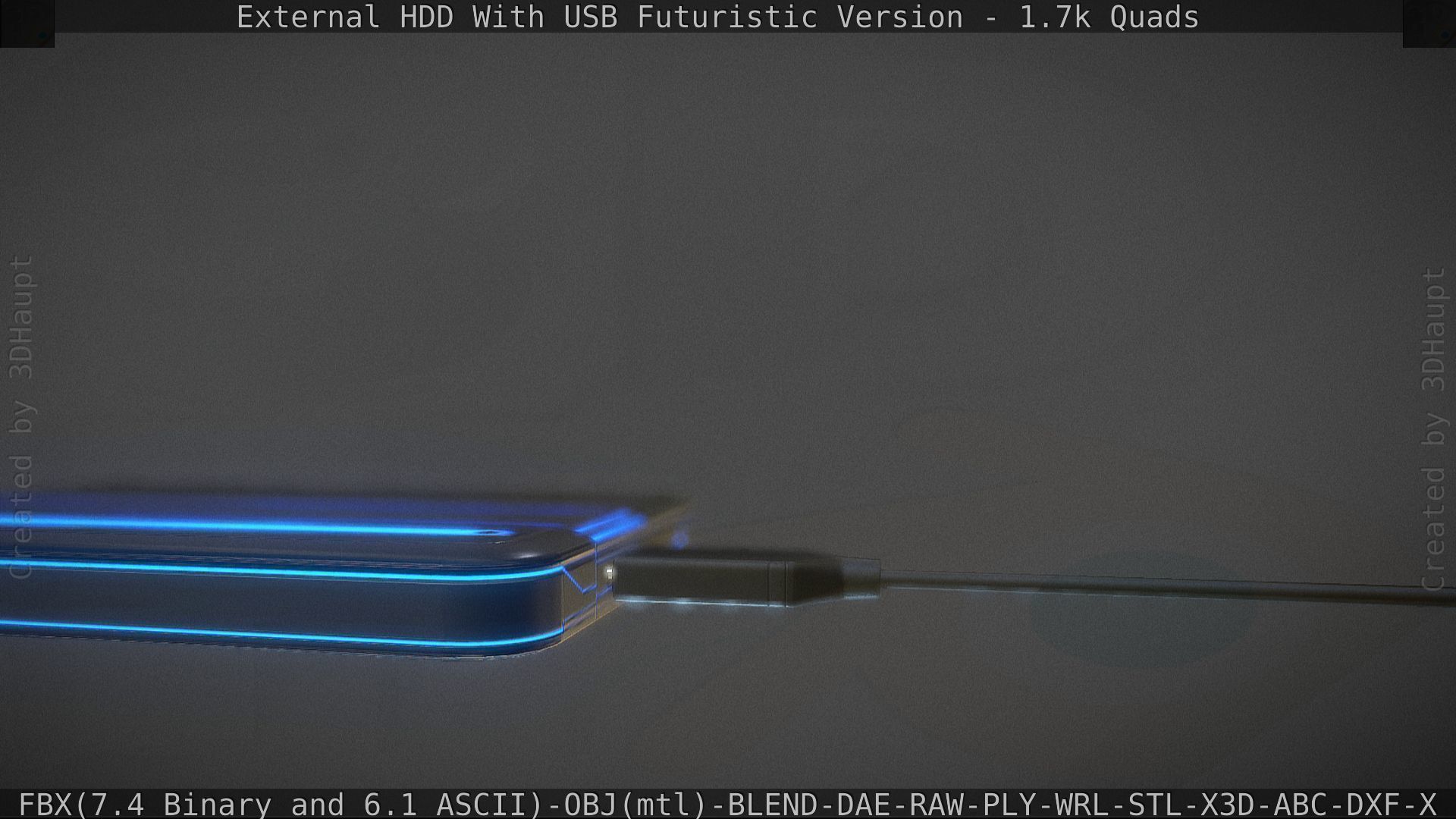 External HDD With USB Cable Rigged Futuristic Version Low-poly 3D model_120