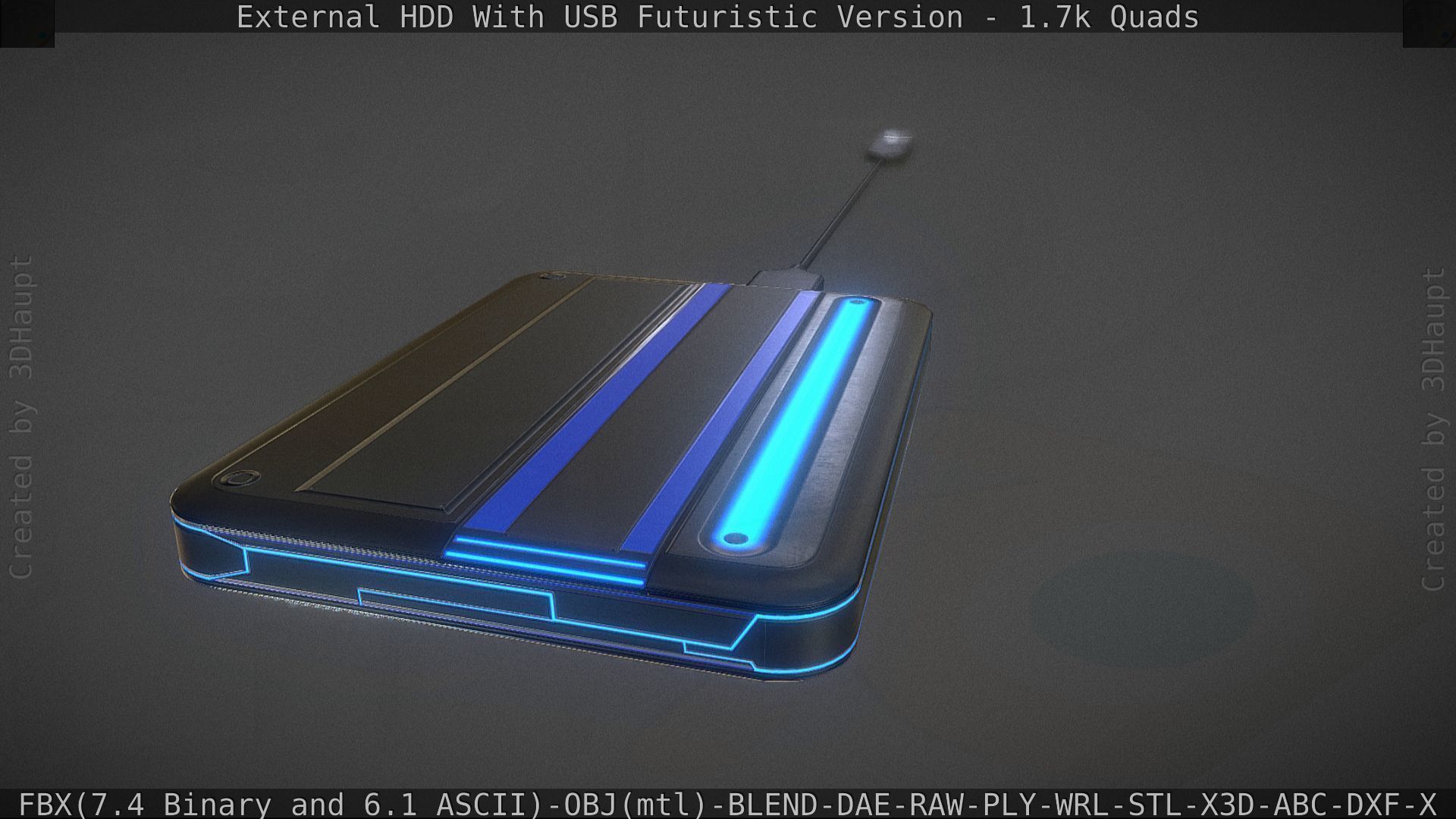 External HDD With USB Cable Rigged Futuristic Version Low-poly 3D model_113