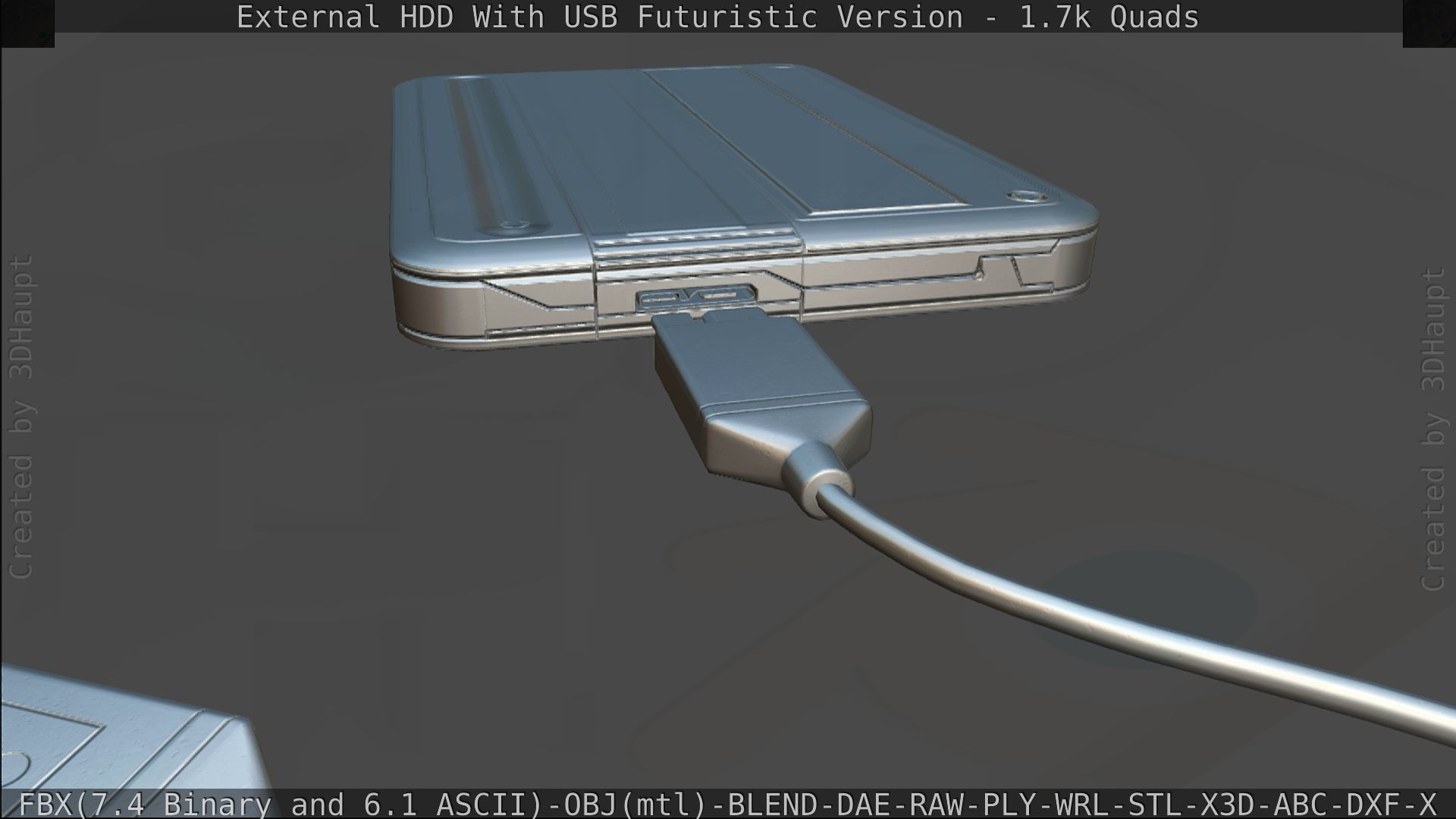External HDD With USB Cable Rigged Futuristic Version Low-poly 3D model_189