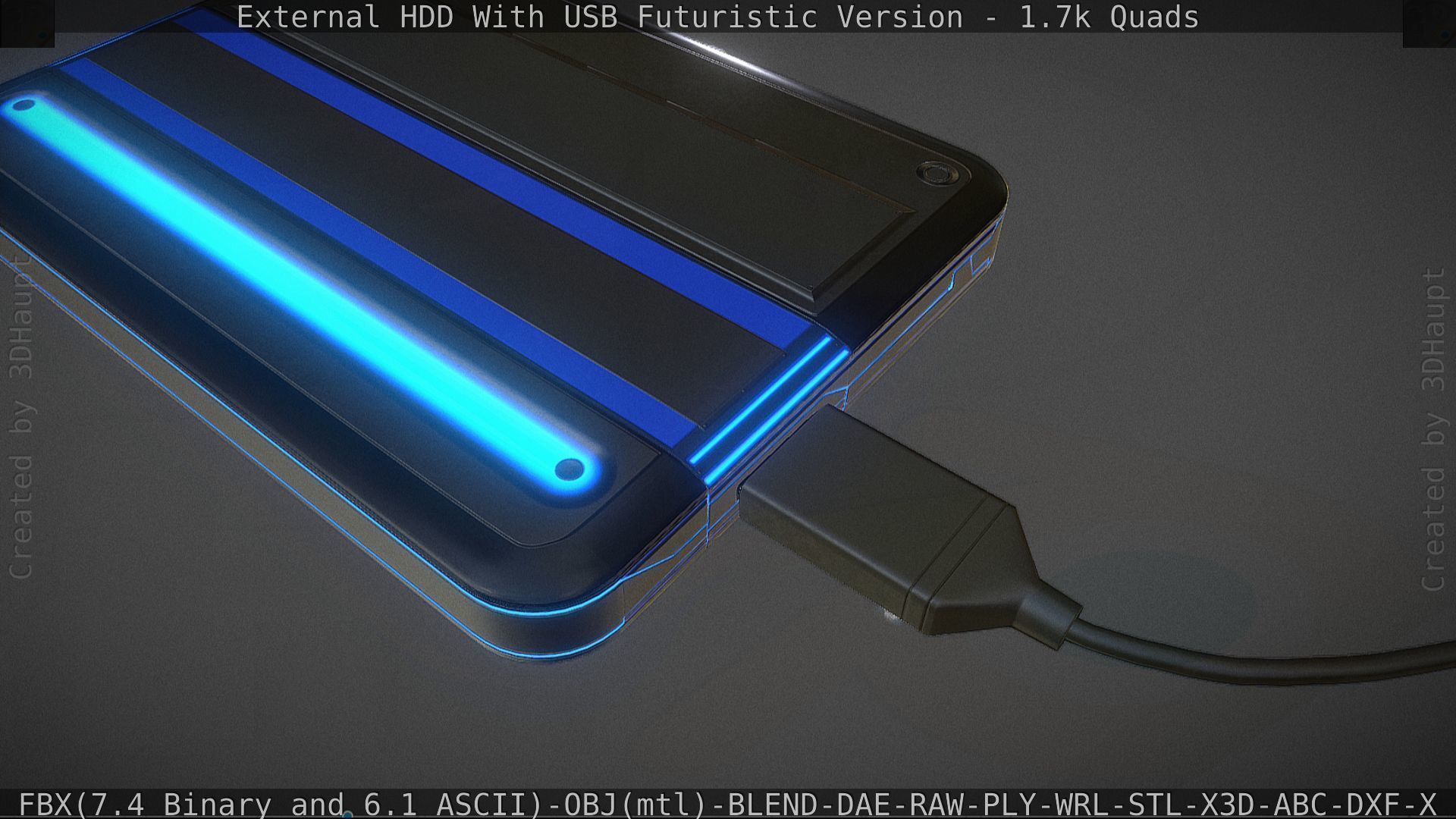 External HDD With USB Cable Rigged Futuristic Version Low-poly 3D model_69