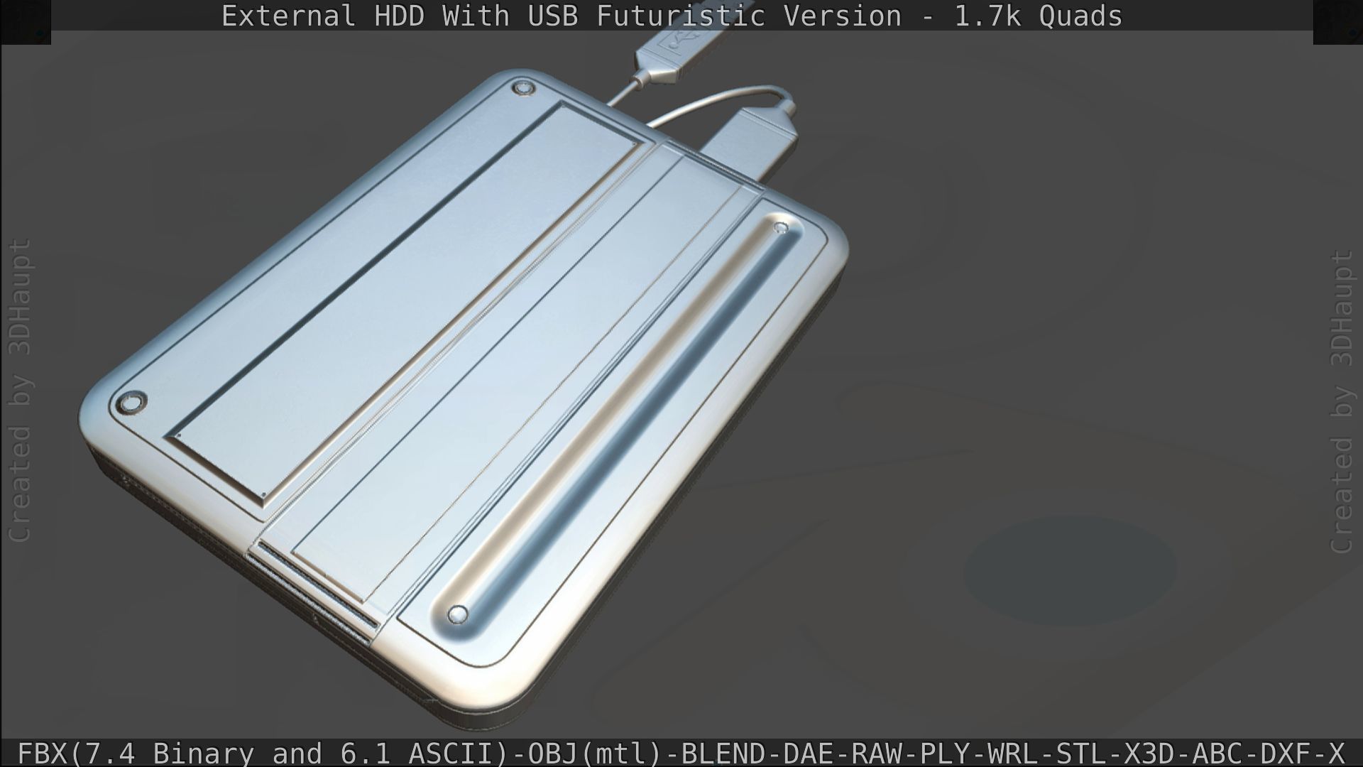 External HDD With USB Cable Rigged Futuristic Version Low-poly 3D model_175