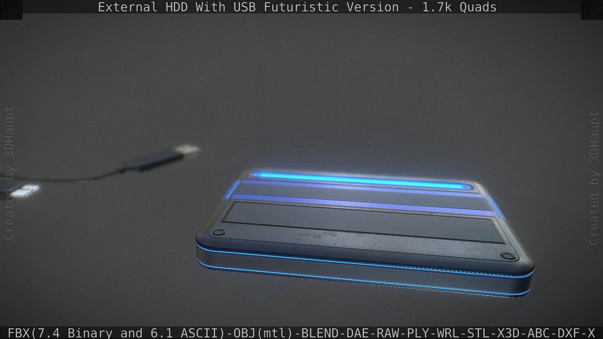 External HDD With USB Cable Rigged Futuristic Version Low-poly 3D model_102