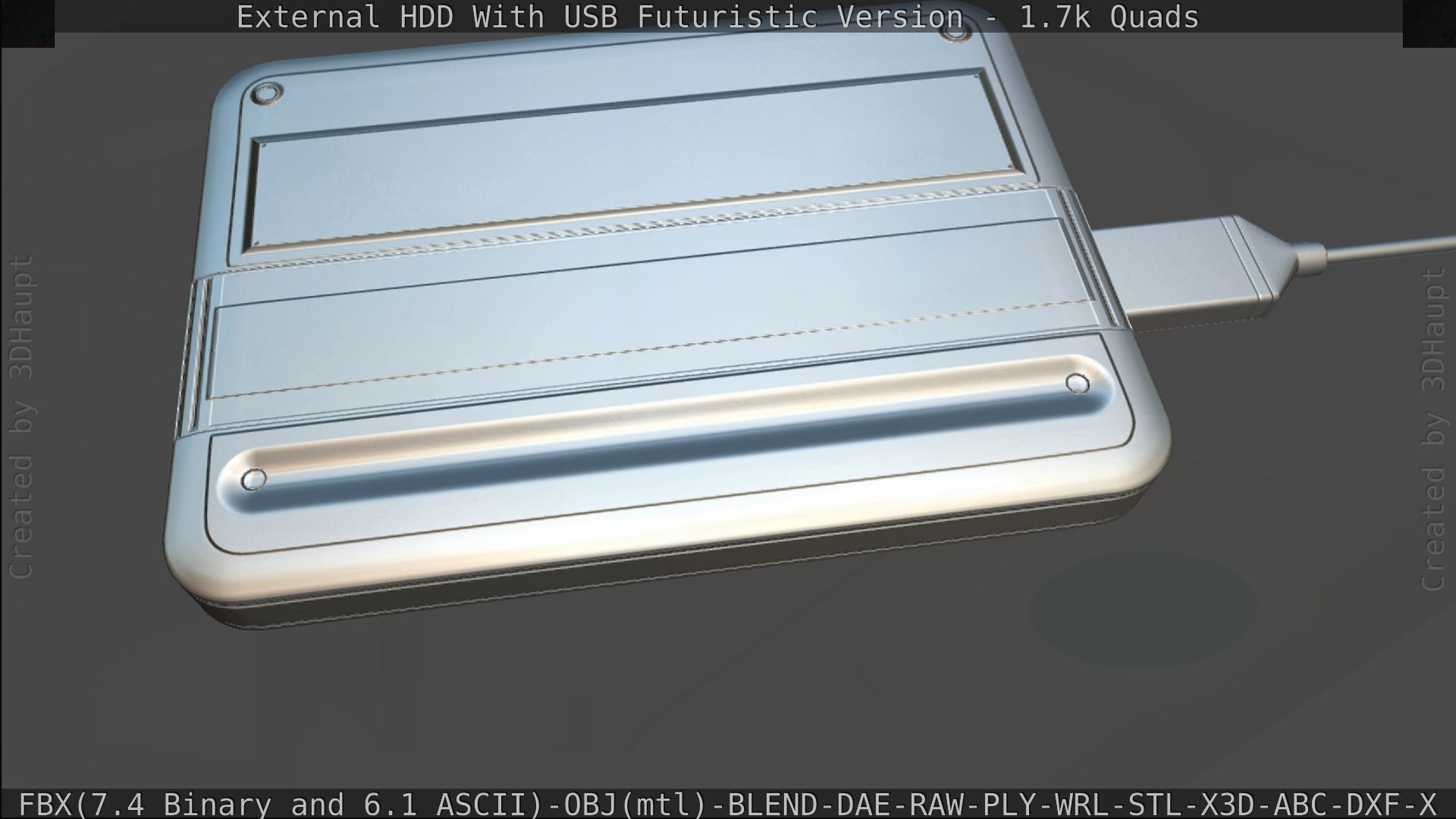 External HDD With USB Cable Rigged Futuristic Version Low-poly 3D model_198