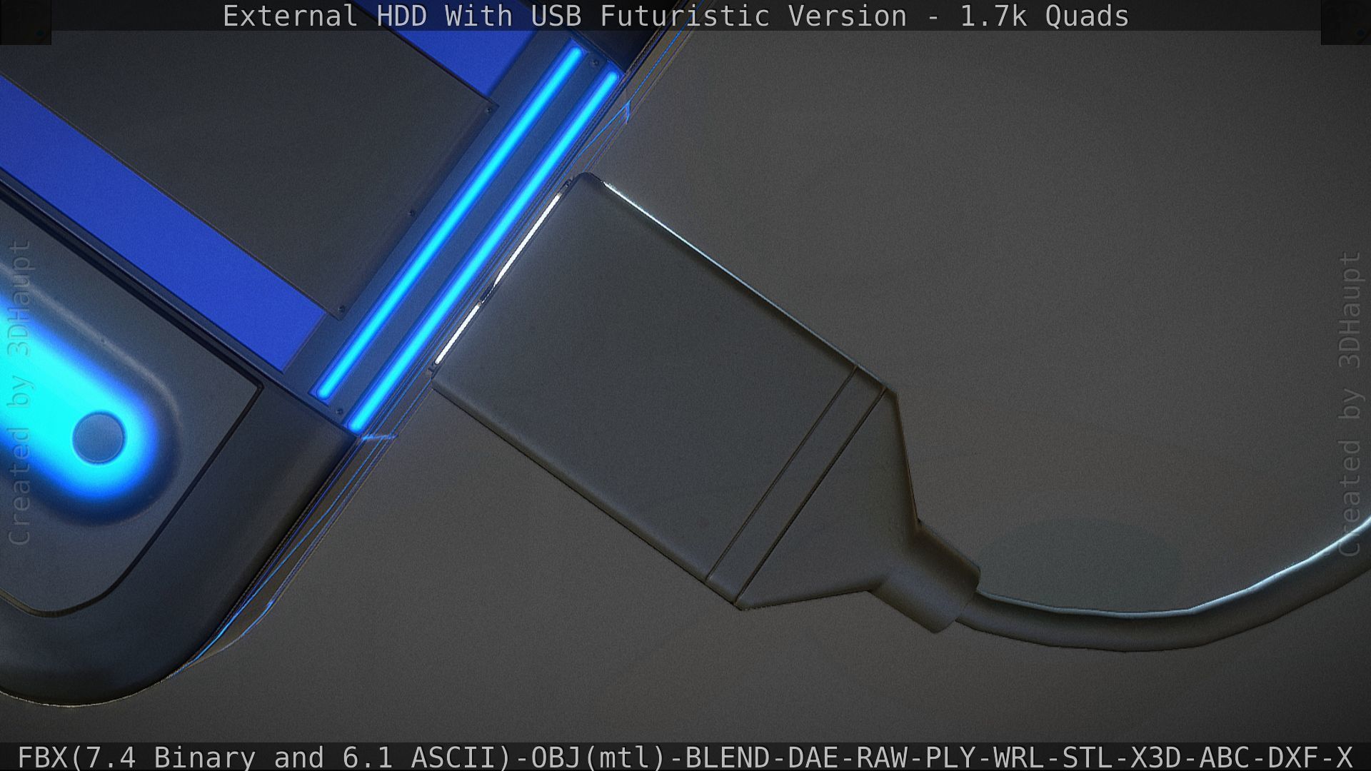 External HDD With USB Cable Rigged Futuristic Version Low-poly 3D model_77