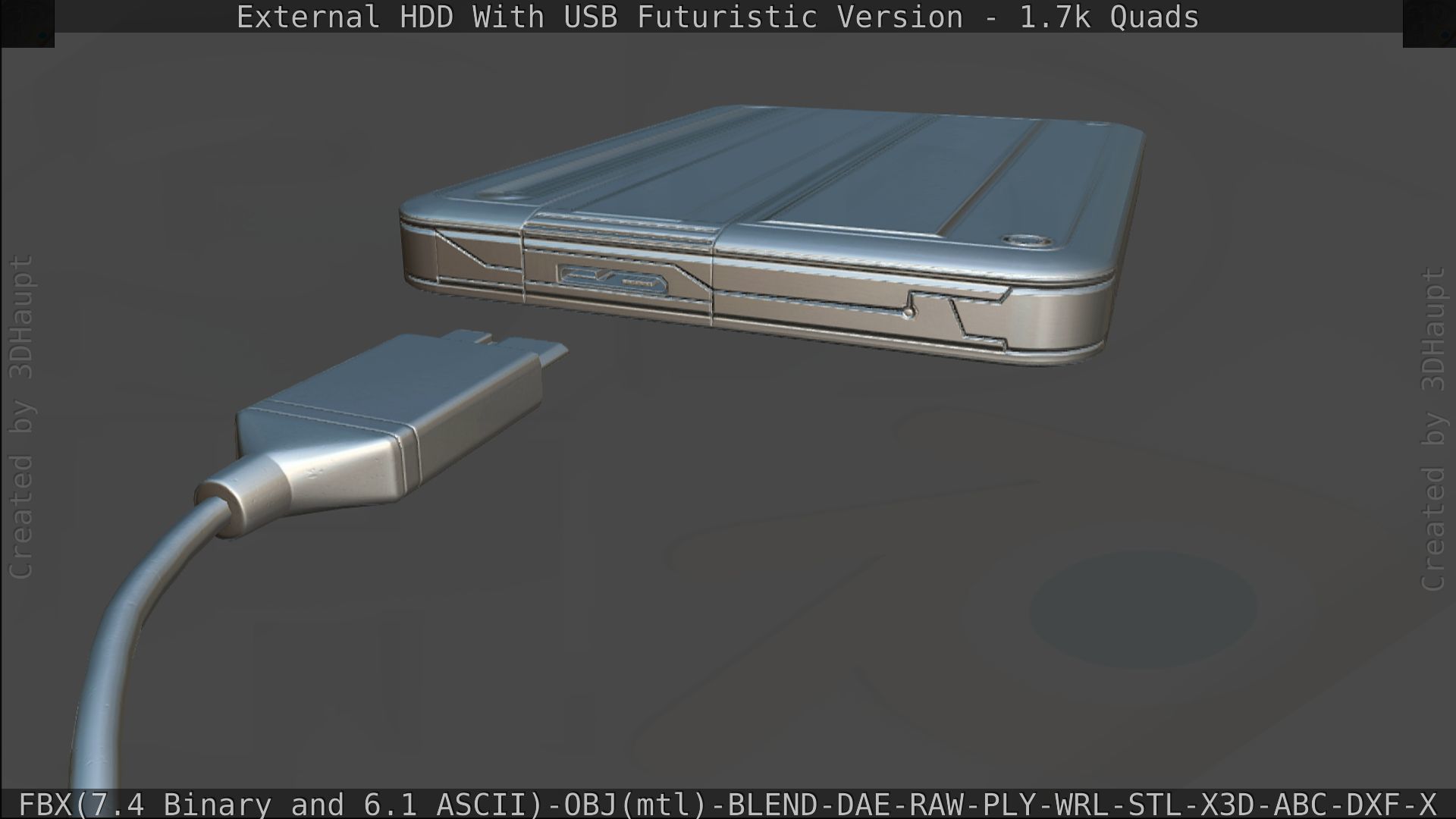 External HDD With USB Cable Rigged Futuristic Version Low-poly 3D model_188