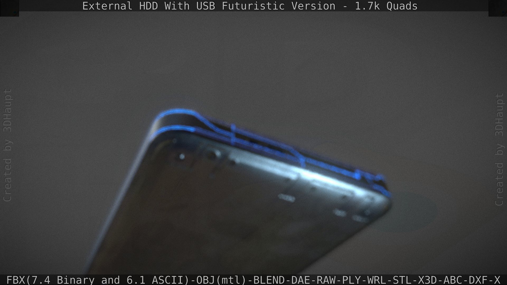 External HDD With USB Cable Rigged Futuristic Version Low-poly 3D model_119