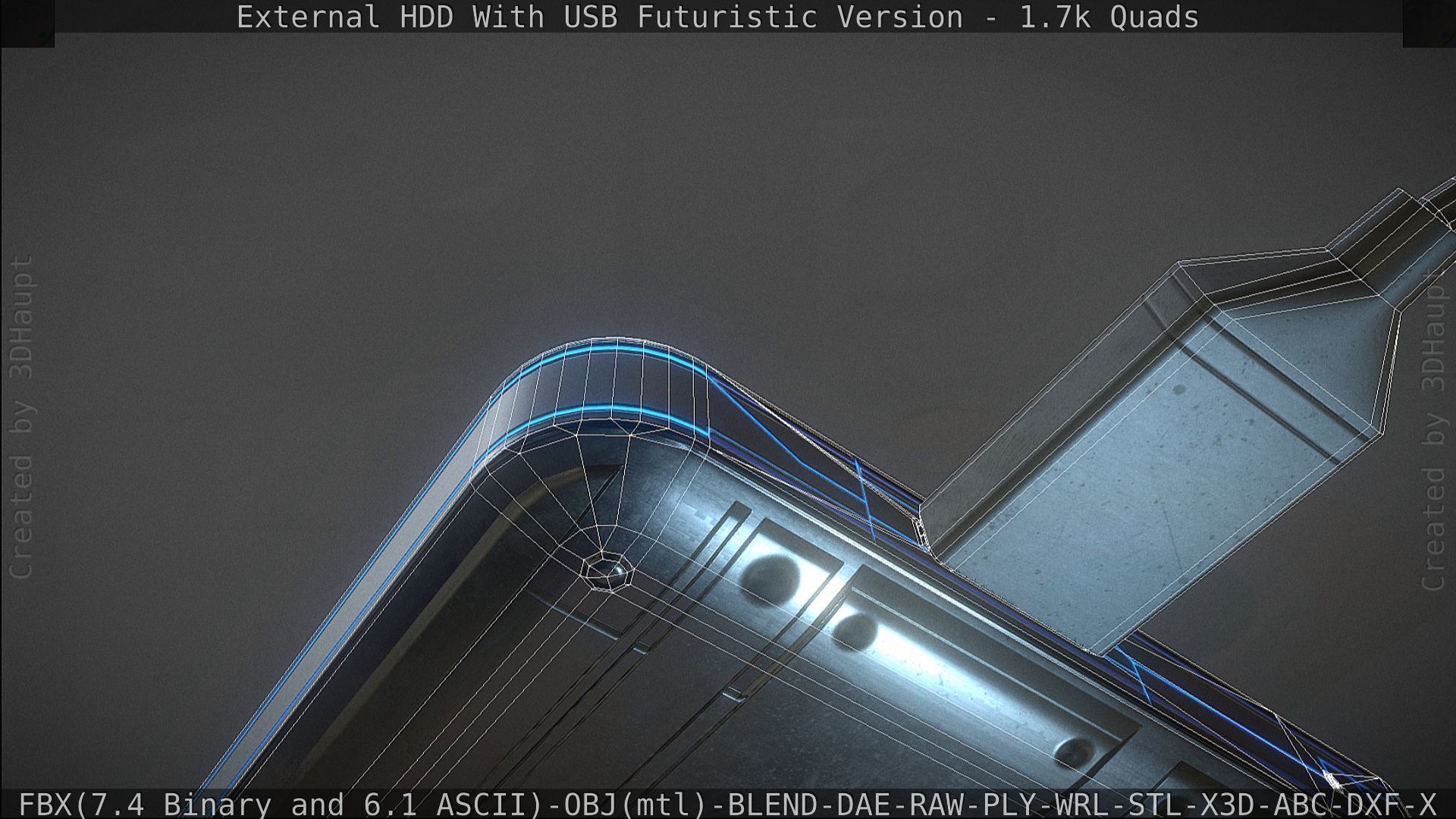 External HDD With USB Cable Rigged Futuristic Version Low-poly 3D model_143