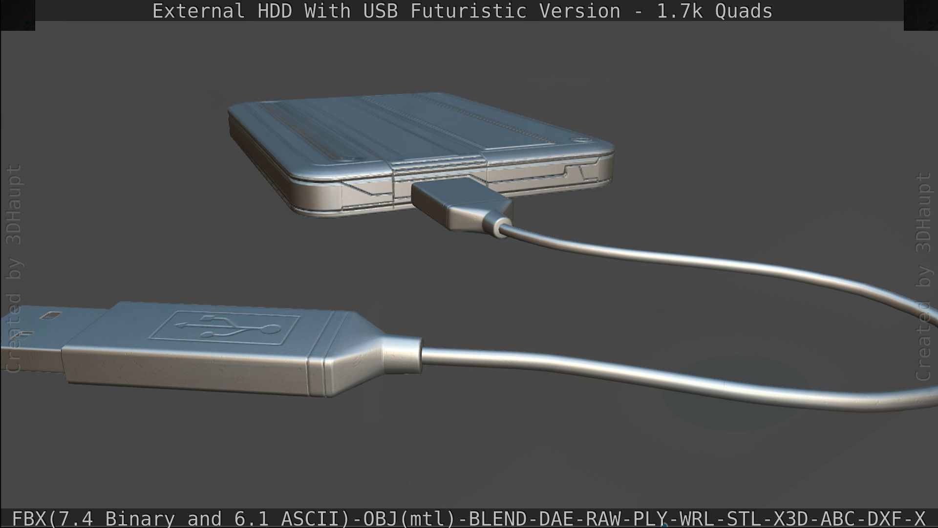 External HDD With USB Cable Rigged Futuristic Version Low-poly 3D model_186