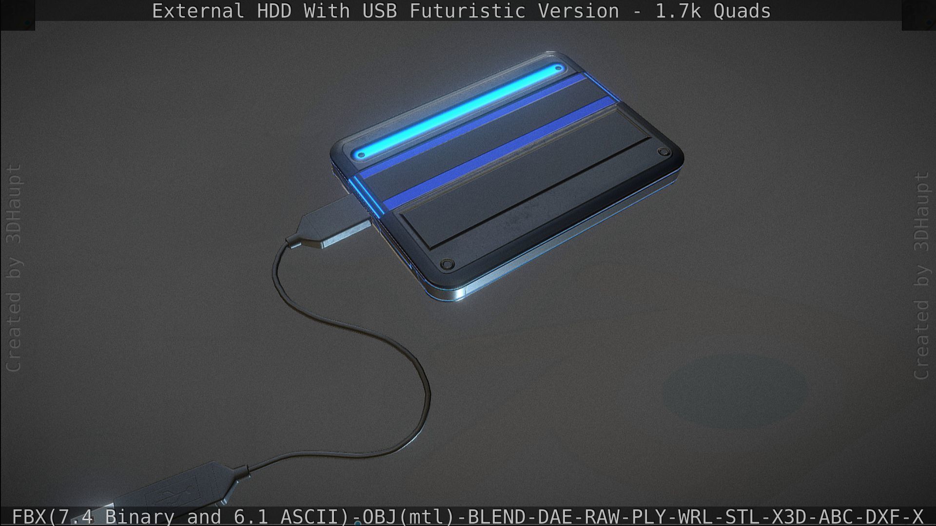 External HDD With USB Cable Rigged Futuristic Version Low-poly 3D model_138