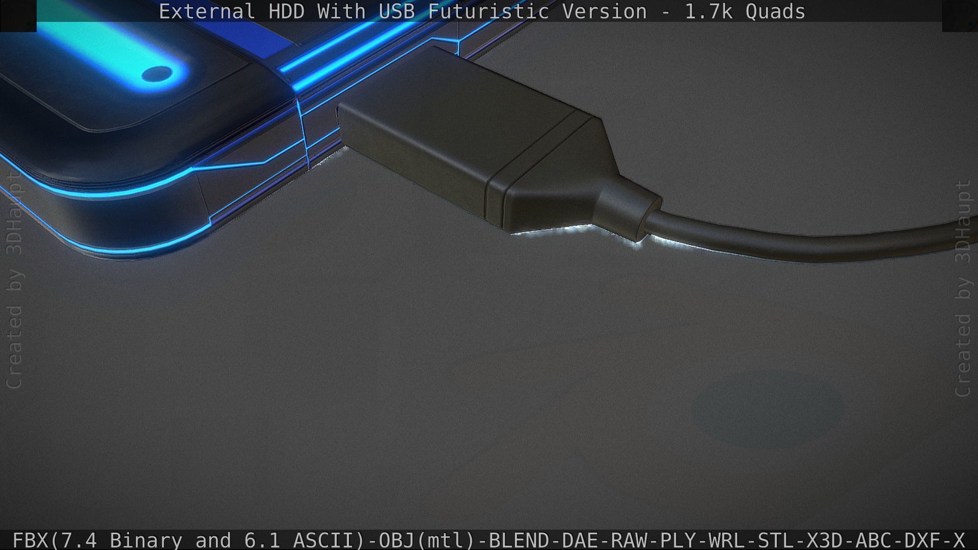 External HDD With USB Cable Rigged Futuristic Version Low-poly 3D model_68