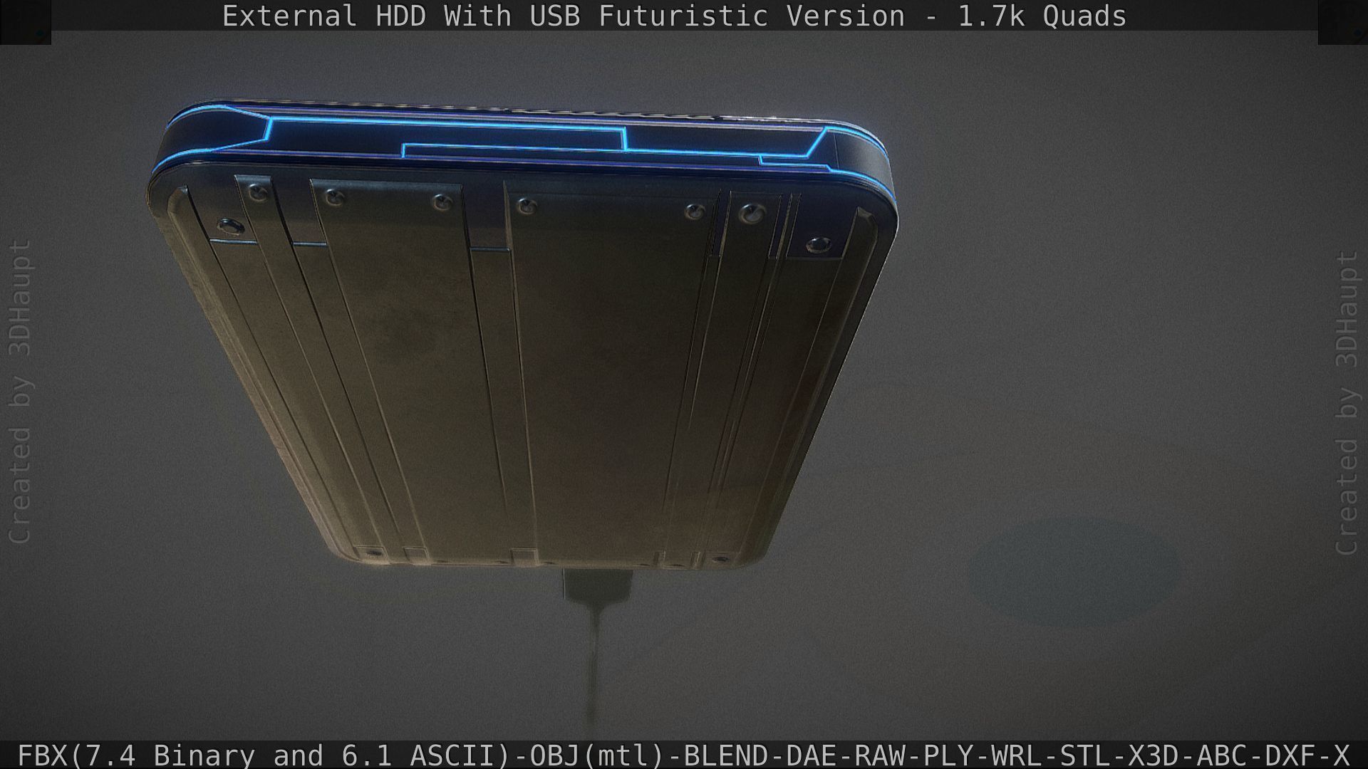 External HDD With USB Cable Rigged Futuristic Version Low-poly 3D model_47