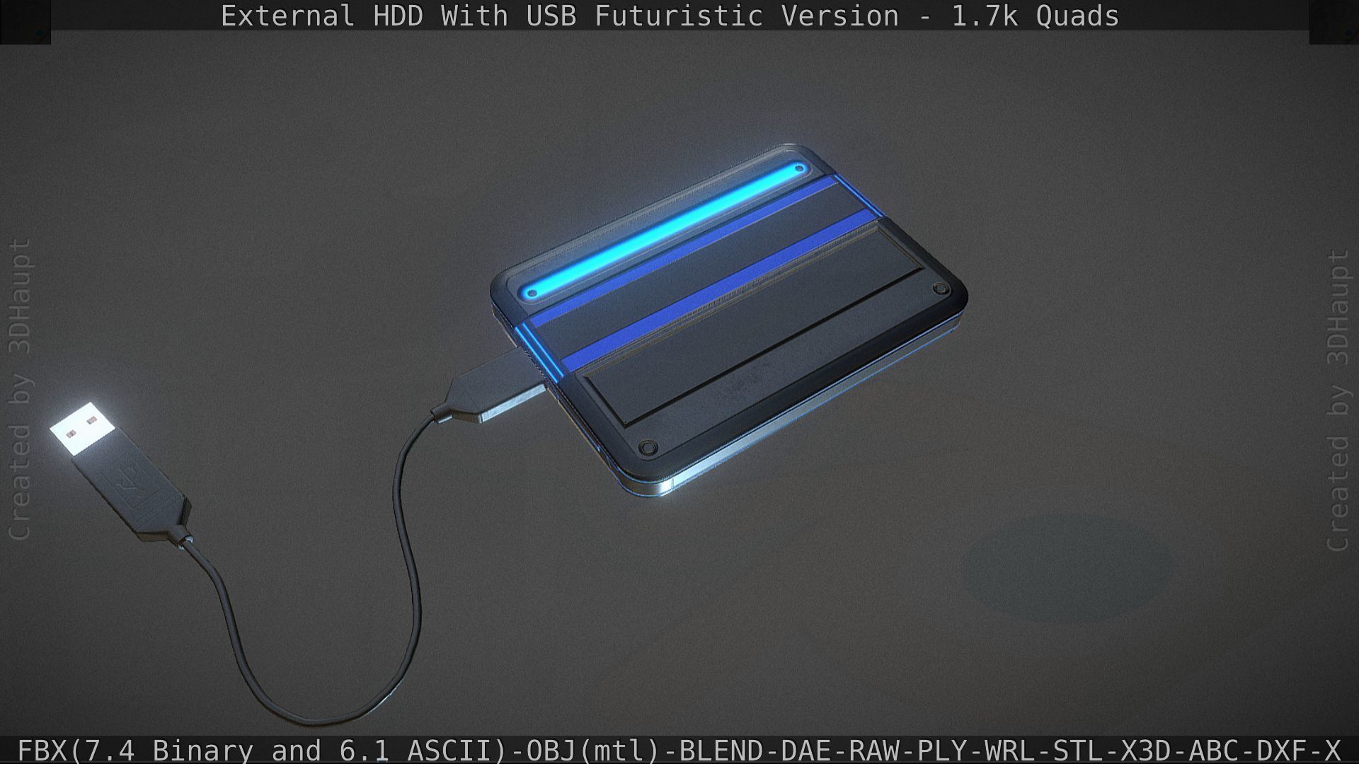 External HDD With USB Cable Rigged Futuristic Version Low-poly 3D model_133