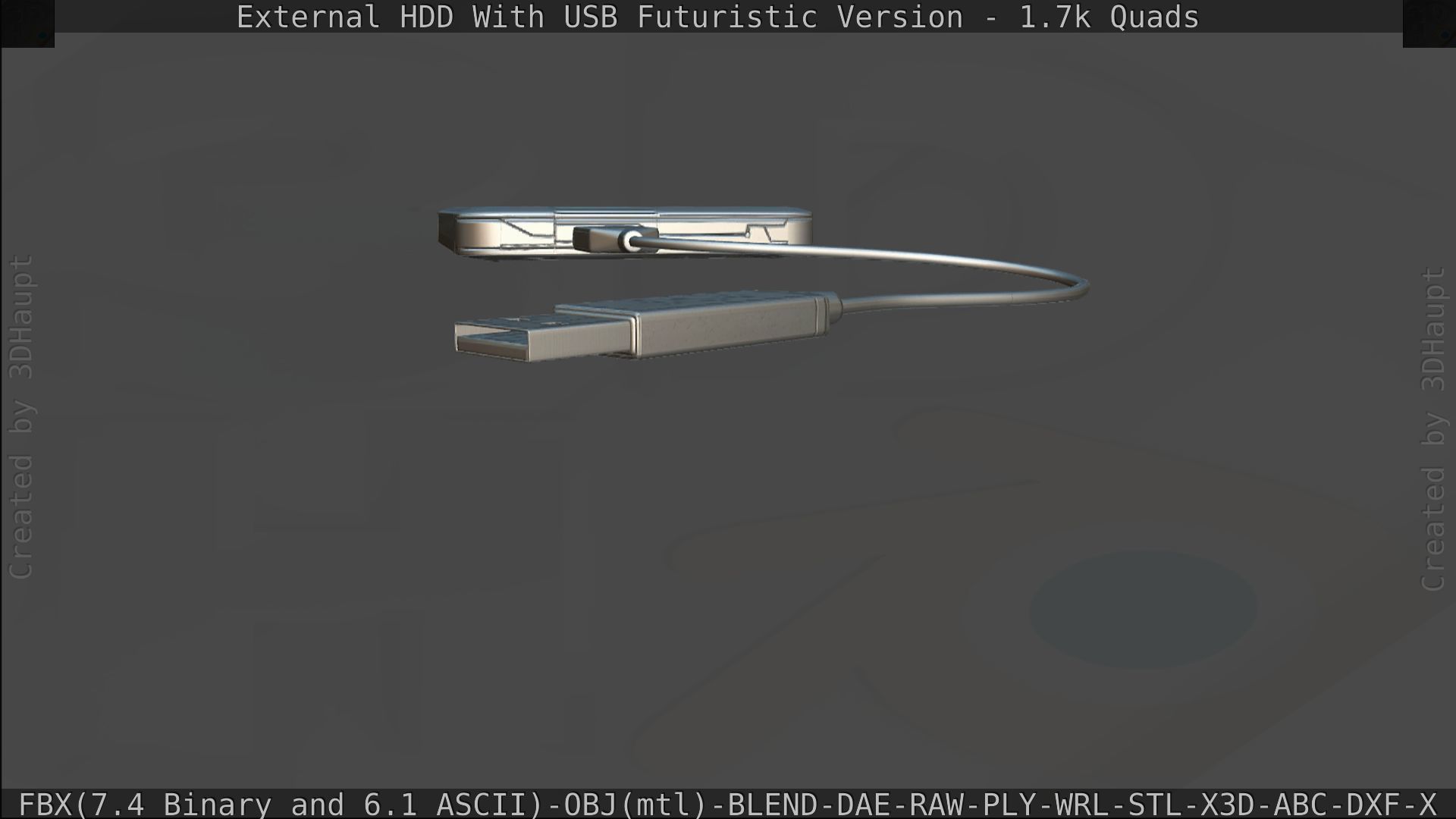 External HDD With USB Cable Rigged Futuristic Version Low-poly 3D model_184