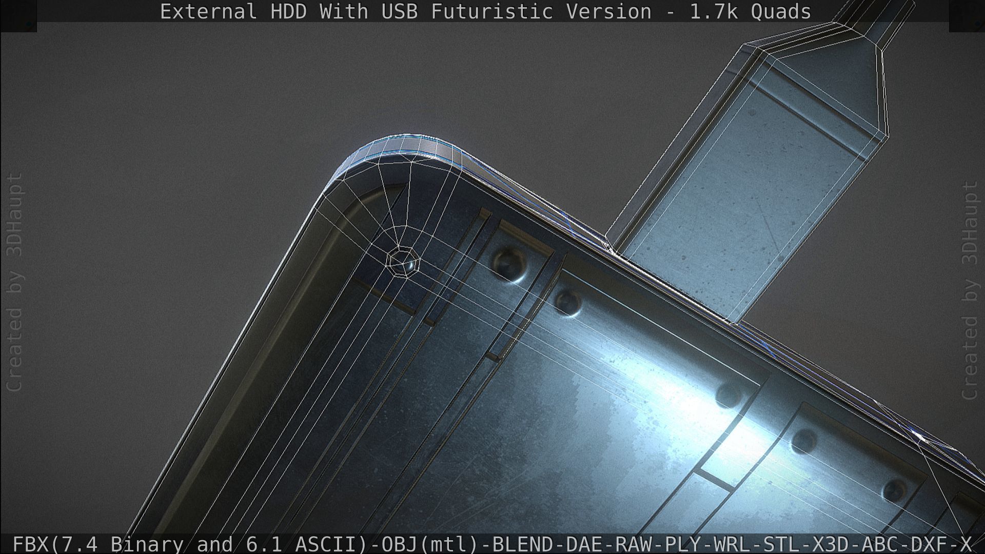 External HDD With USB Cable Rigged Futuristic Version Low-poly 3D model_150