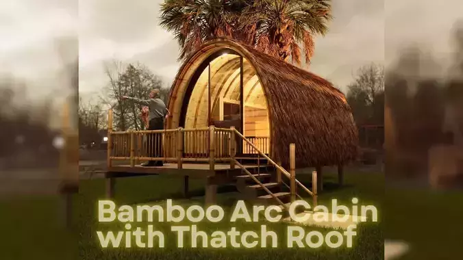 Bamboo Arc Cabin with Thatch Roof - Tropical Eco Hut 3D Model