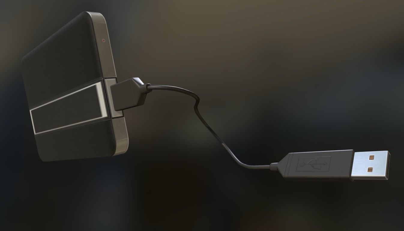 External HDD With Cable Collection Game Ready Low-poly 3D model_50