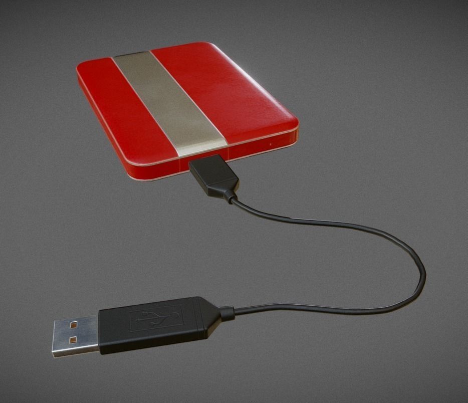 External HDD With Cable Collection Game Ready Low-poly 3D model_6