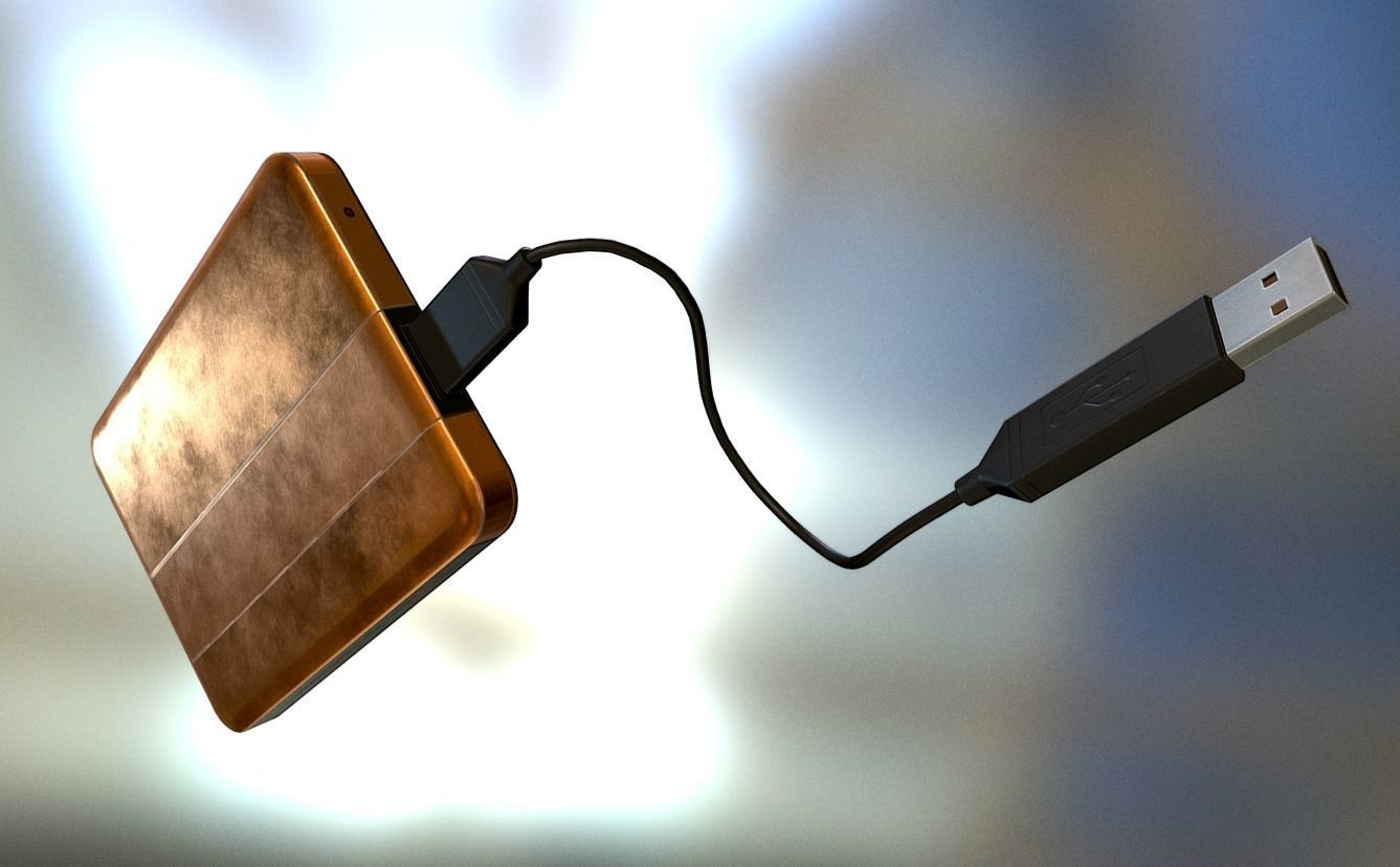 External HDD With Cable Collection Game Ready Low-poly 3D model_42