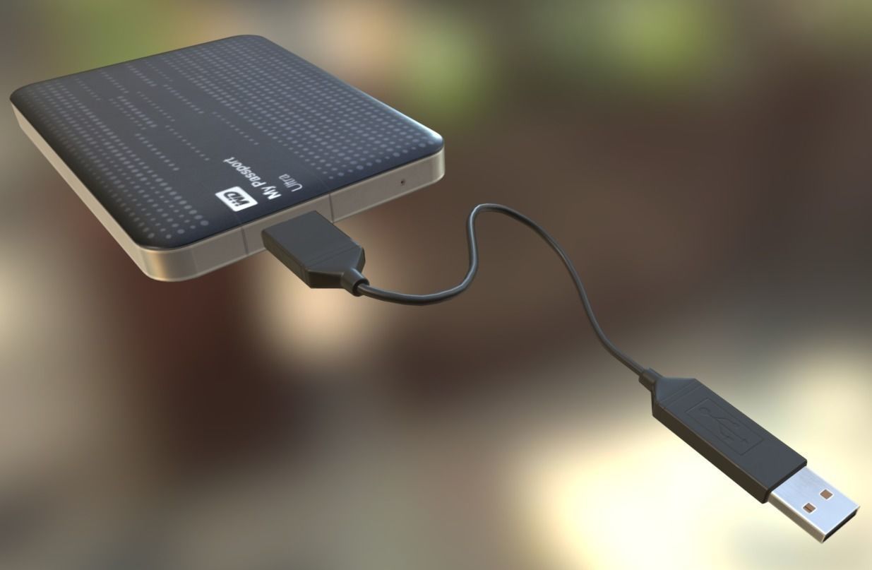 External HDD With Cable Collection Game Ready Low-poly 3D model_99